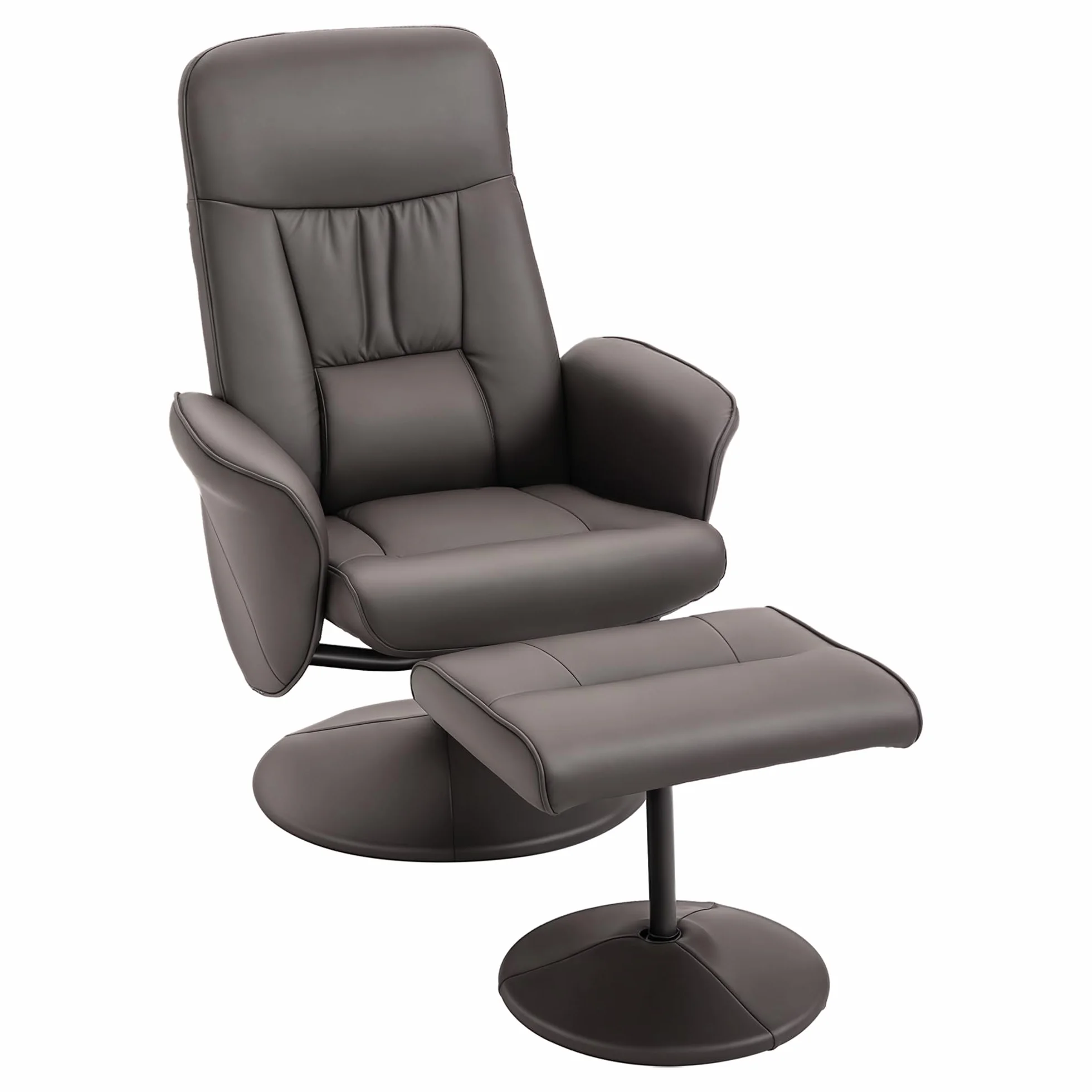 HOMCOM Sillón Relax Reclinable con Reposapiés, Sillón Relax de Cuero Sintético con Respaldo Alto, Giratorio 360°, Reposabrazos, para Salón, Dormitorio, Marrón