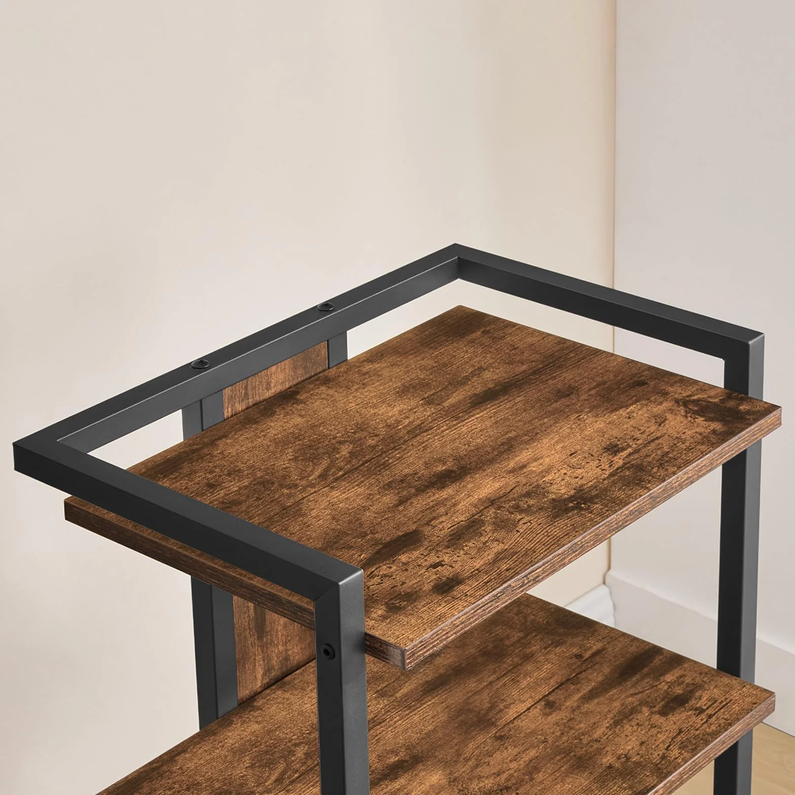 HOOBRO Mueble Tocadiscos, Mueble HiFi con 4 Estante, Soporte de Multimedia con Orificios para Cables, Soporte para Discos, Hi-Fi, Videoconsola, Proyector, Router WiFi, Marrón Rústico y Negro EBF38CJ01