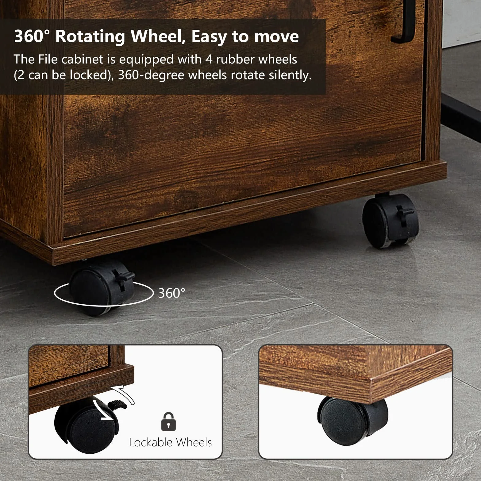 CLIPOP Archivador moderno con cerradura y cajón de madera con 1 almacenamiento cerrado y 4 ruedas rodantes, gabinete móvil para oficina en casa debajo del escritorio para papel A4, cartas y carpetas