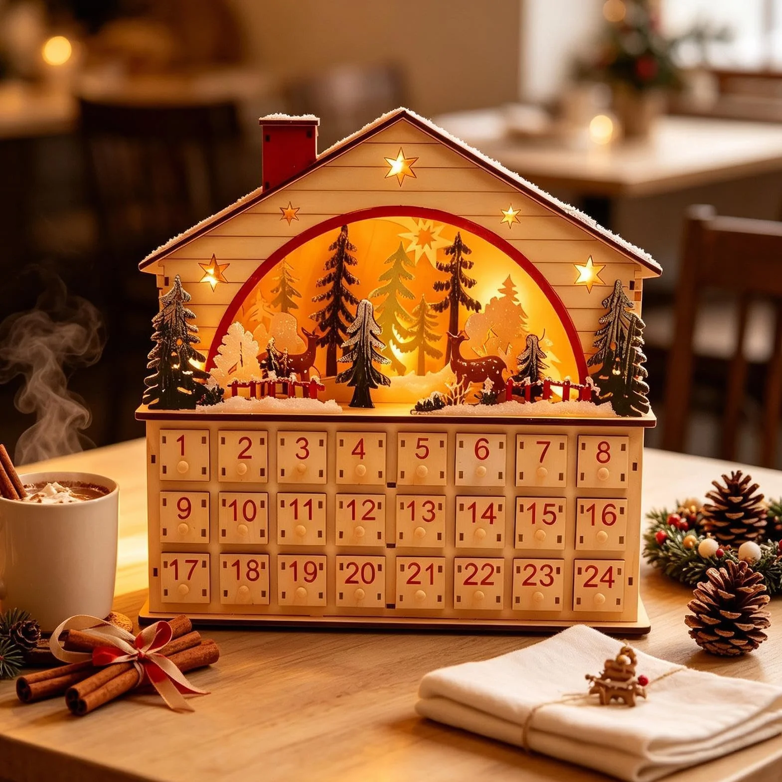 Cuenta Atrás Navidad 24 Días Escritorio Casa Madera | Cuenta Regresiva Con Cajones Celebración Apartamento Salón Hogar