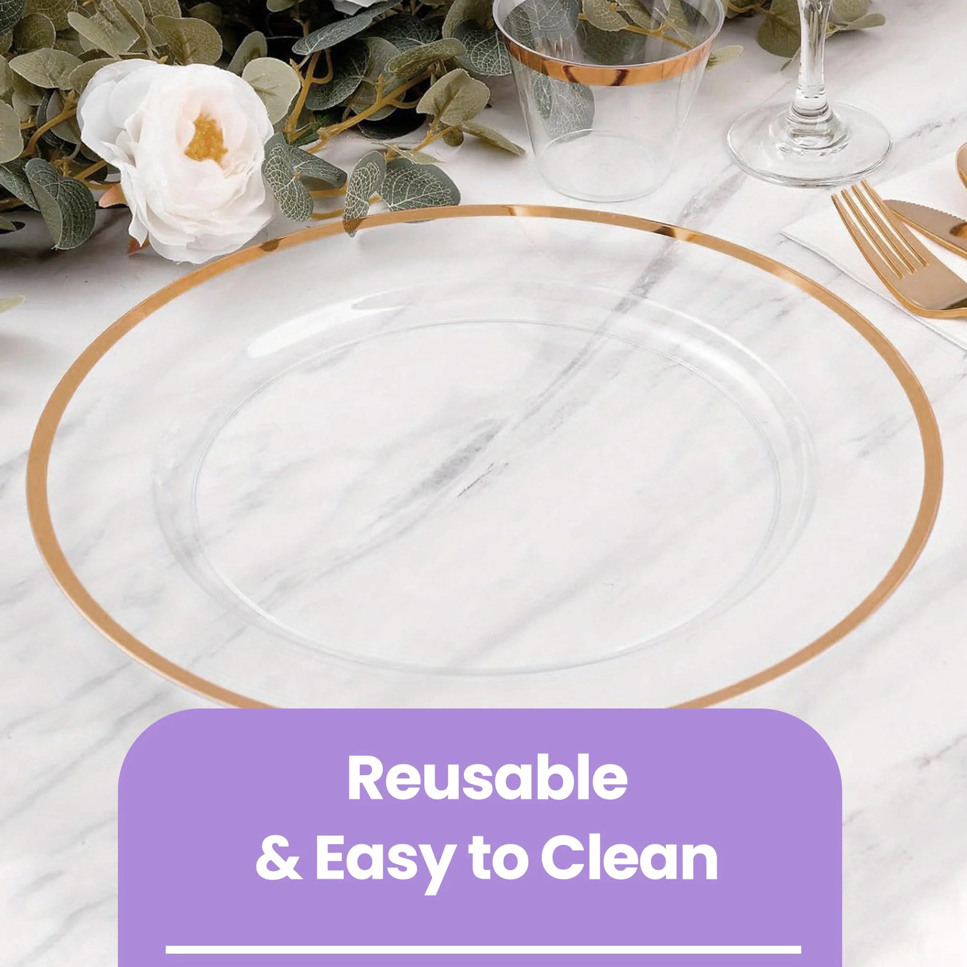 Plato de carga de cristal con borde de oro rosa de 33 cm, impresionante decoración de mesa de comedor para bodas, aniversarios, cumpleaños y eventos, elegante vajilla de fiesta para catering, comedor