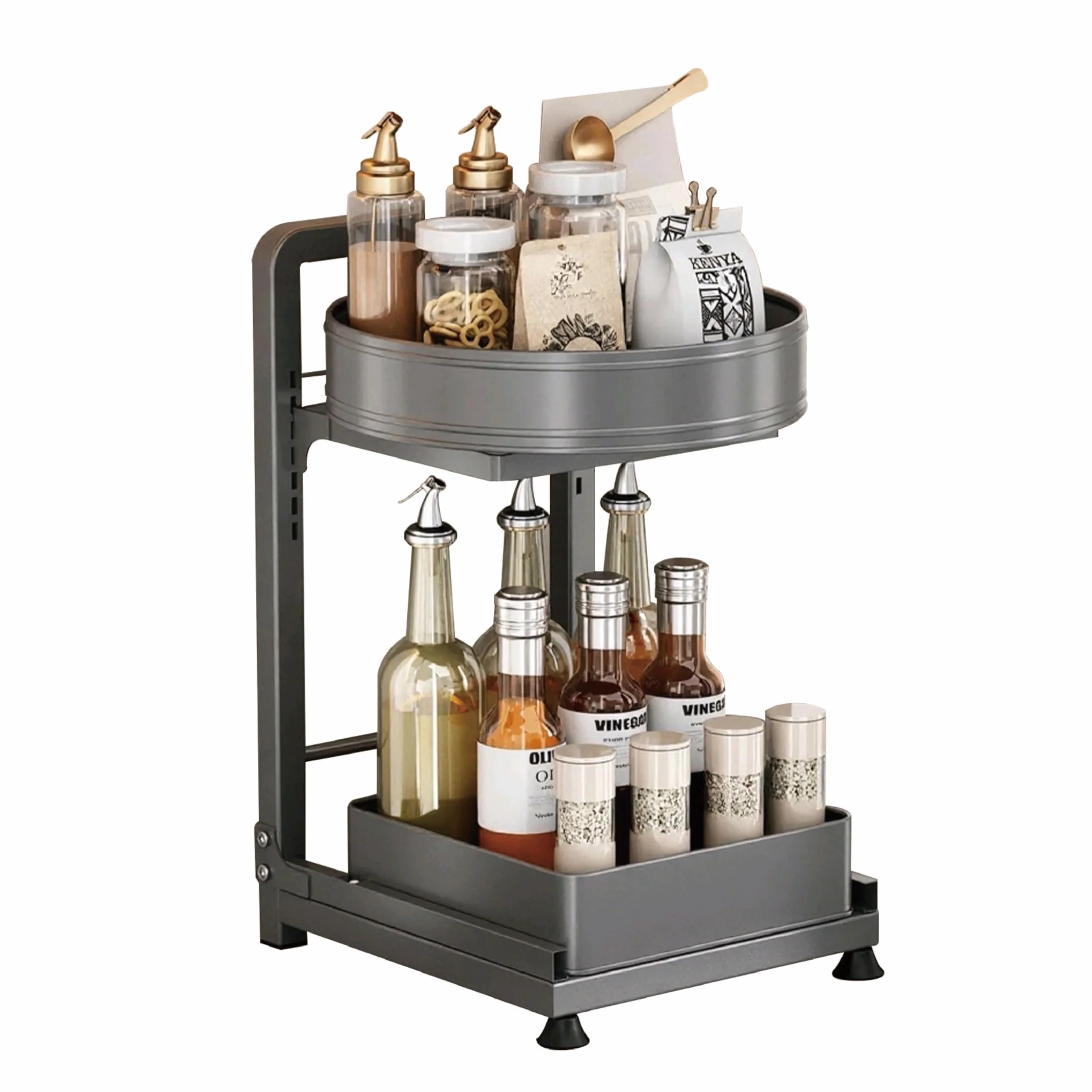 Organizador de cocina, Especiero Giratorio 360°, Estantería de Extraíbles para Armario, hecho de acero al carbono ， Especiero Adecuado Para El Hogar Y La Cocina (Negro-2)