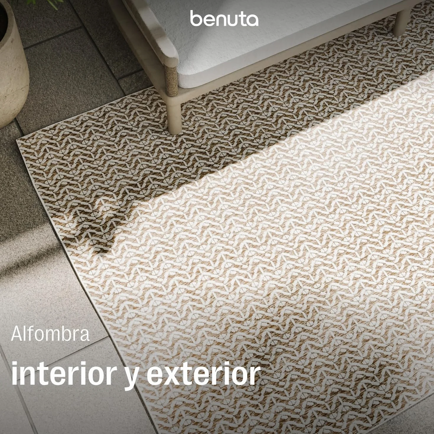 benuta Basic Alfombra Exterior Interior Kaleo - Beige 200x300 cm - Diseño Geométrico - Resistente al Clima & UV - Balcón, Terraza, Jardín, Cocina, Dormitorio, Salon & Sala de Estar - Fácil de Limpiar