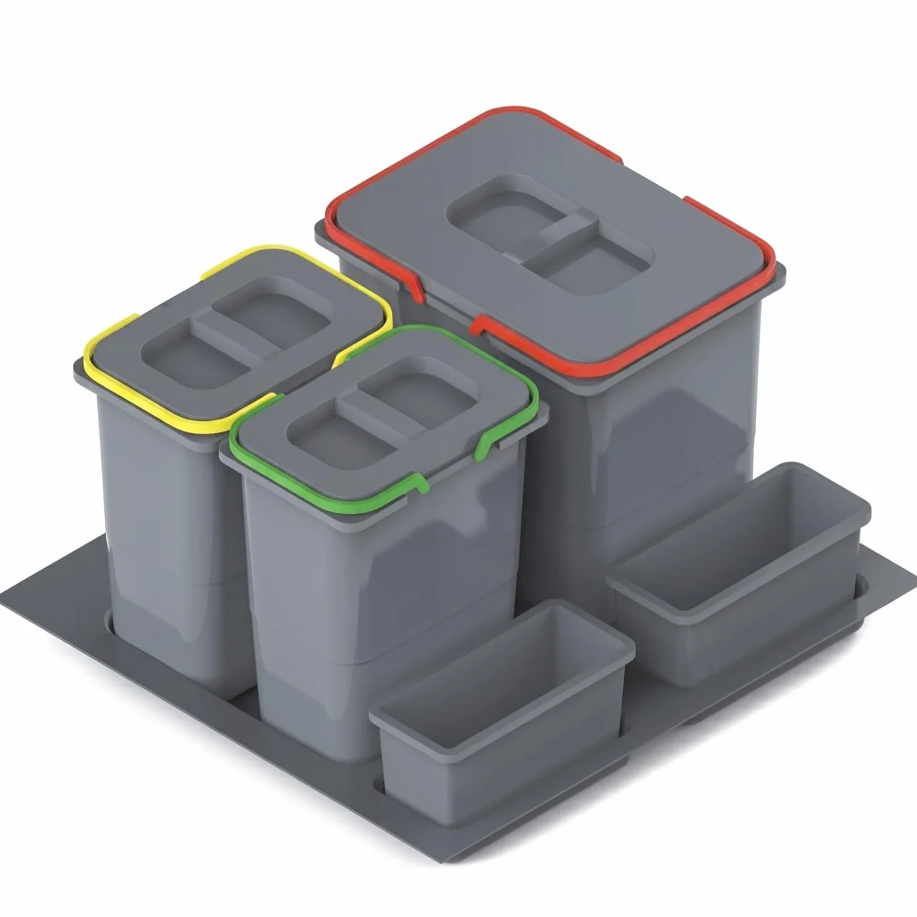 REJS Sistema De Reciclaje De Cocina Para Armario De 60 Cm 3 Compartimentos 52,5x49x30 Cm (1x 15L + 2x 7L) Con Tapa Empotrado