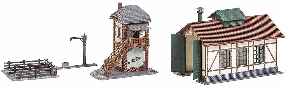 Faller Juego de cobertizos de Locales auxiliares con Bloque de construcción I 99 Piezas Individuales I Modelo ferroviario Accesorios N Edificio I Modelo ferroviario N Lokwerkstatt