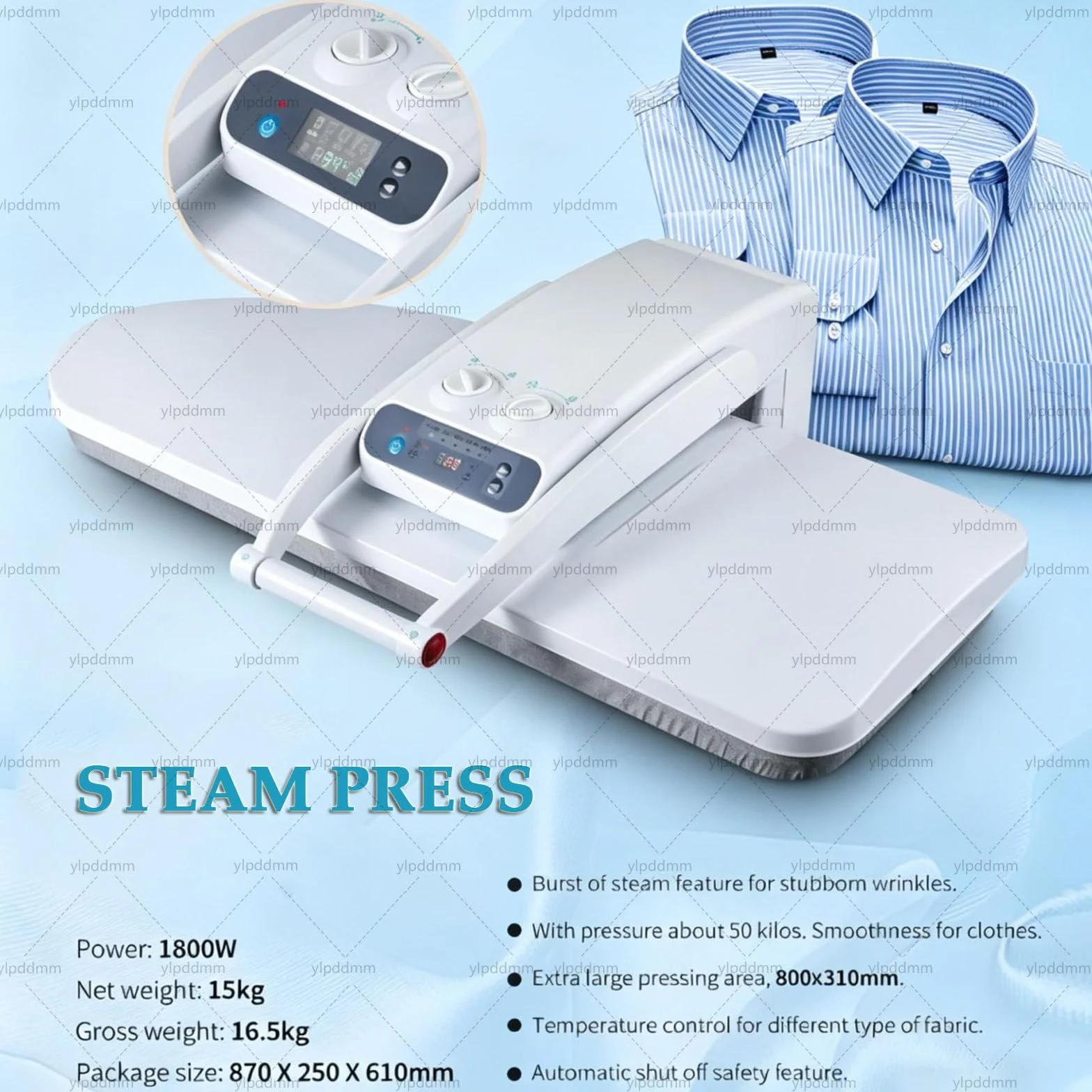 Prensa de Vapor Grande de 1400 W, Apagado automático y Tanque de 300 ml Withstand | prensa de vapor digital,plancha profesional de uso comercial para sábanas,fundas de almohada,servilletas y telas