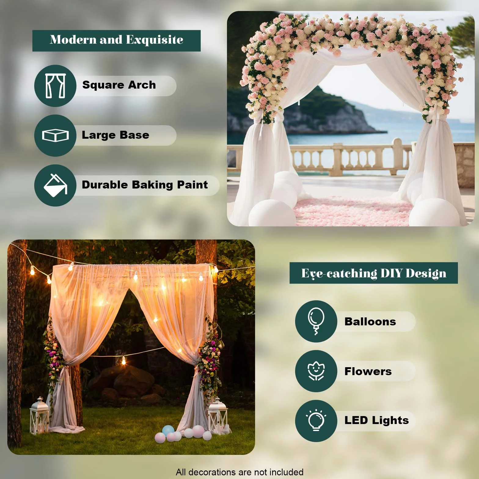 3M X3M - Arco de metal dorado para boda, marco de arco de metal con base, arco cuadrado de boda, adecuado para bodas, fiestas de cumpleaños