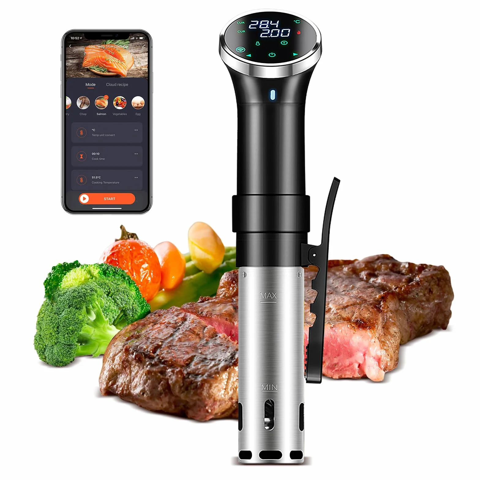 Roner Cocina,Sous Vide Roner gran pantalla táctil 1100 watt cocina de precisión, circulador de inmersión, sous vide stick cocina de precisión (WiFi) con función APP