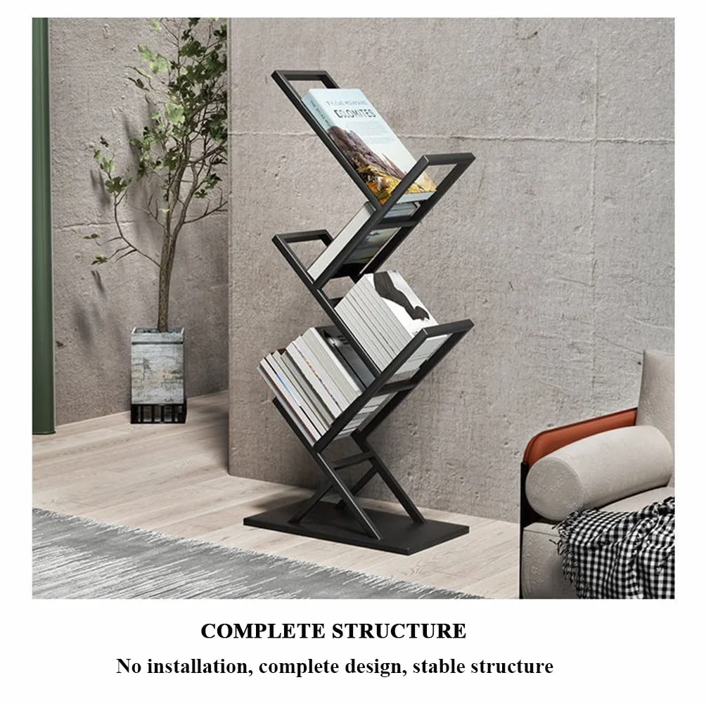 Librería de pie para árbol, estantería de Metal, estantería Abierta con estantes de Almacenamiento, gabinete de Esquina para Sala de Estar, Estudio y Oficina (Dorado)
