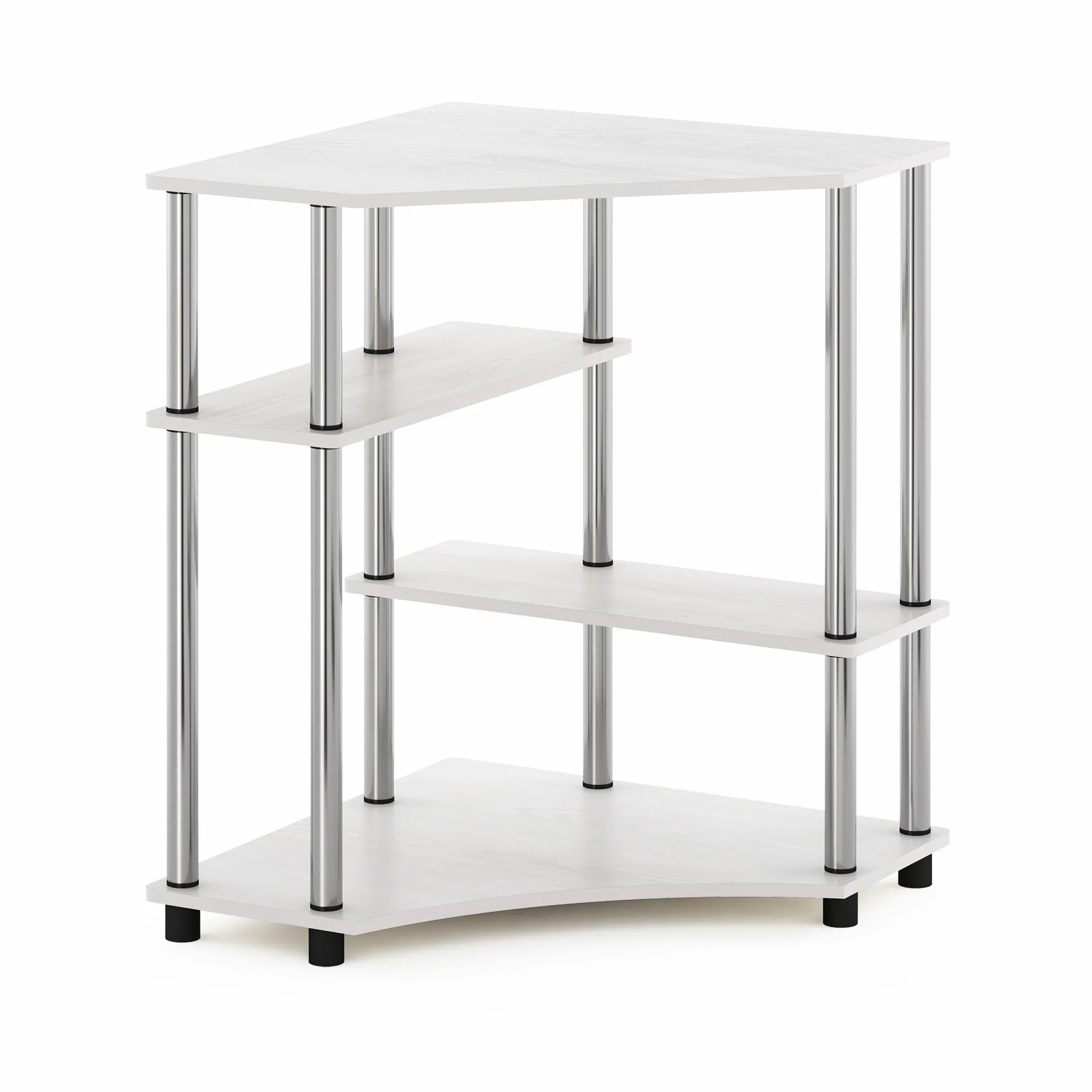 Furinno Turn-N-Tube Escritorio esquinero Que Ahorra Espacio con estantes, Engineered Wood, Roble Blanco/Acero Inoxidable, 79 (W) x 72.4 (H) x 57.2 (D) cm