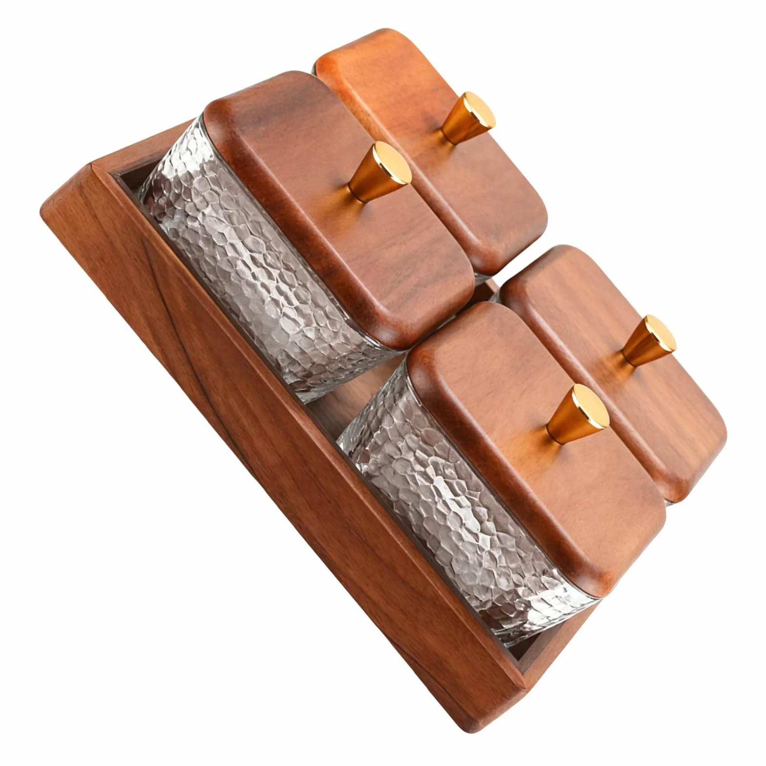 Zerodeko Bandeja de Fruta de Madera y Vidrio con 4 Compartimentos, Diseño Dividido para Organizar Snacks y Mantener Frescos, Adecuado para Despensa de Cocina y Eventos al Aire Libre