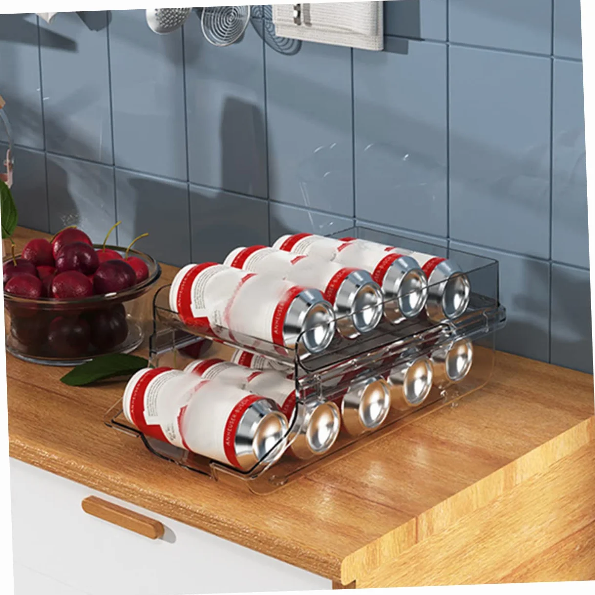 Cabilock Organizador de Latas de Doble Capa en Plástico Transparente | Diseño Apilable, Dispensador por Gravedad, para Cocina y Tienda, 1 Pieza