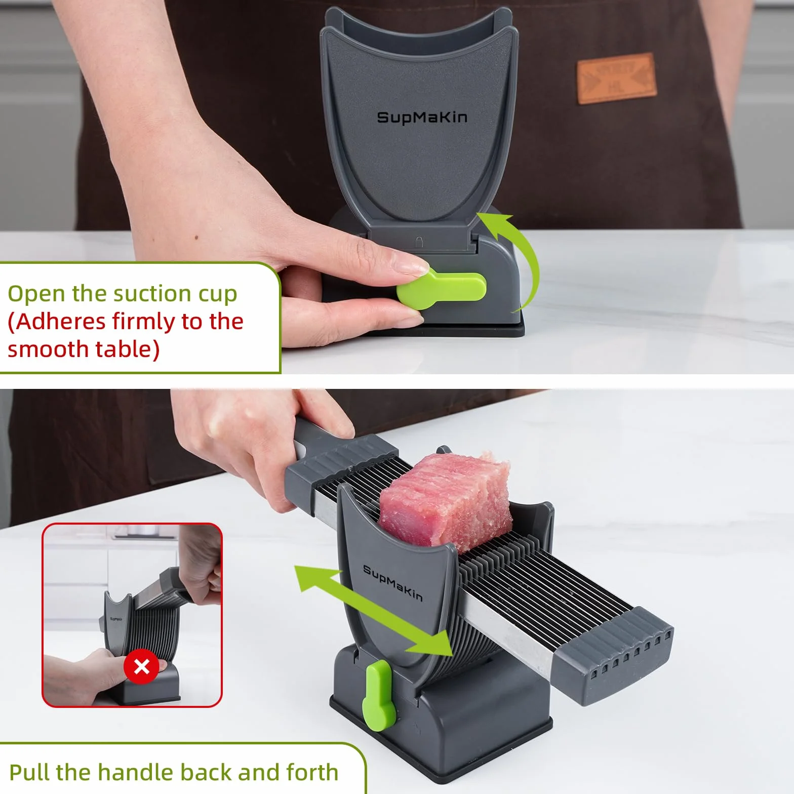 Cortador de Carne Cruda Fresca Con Grosor Ajustable de 2 o 4 mm - Cuchillo de Cocina de Acero Inoxidable 17 en 1 Para Res, Cerdo, Salmón - No Apto Para Carne Cocida