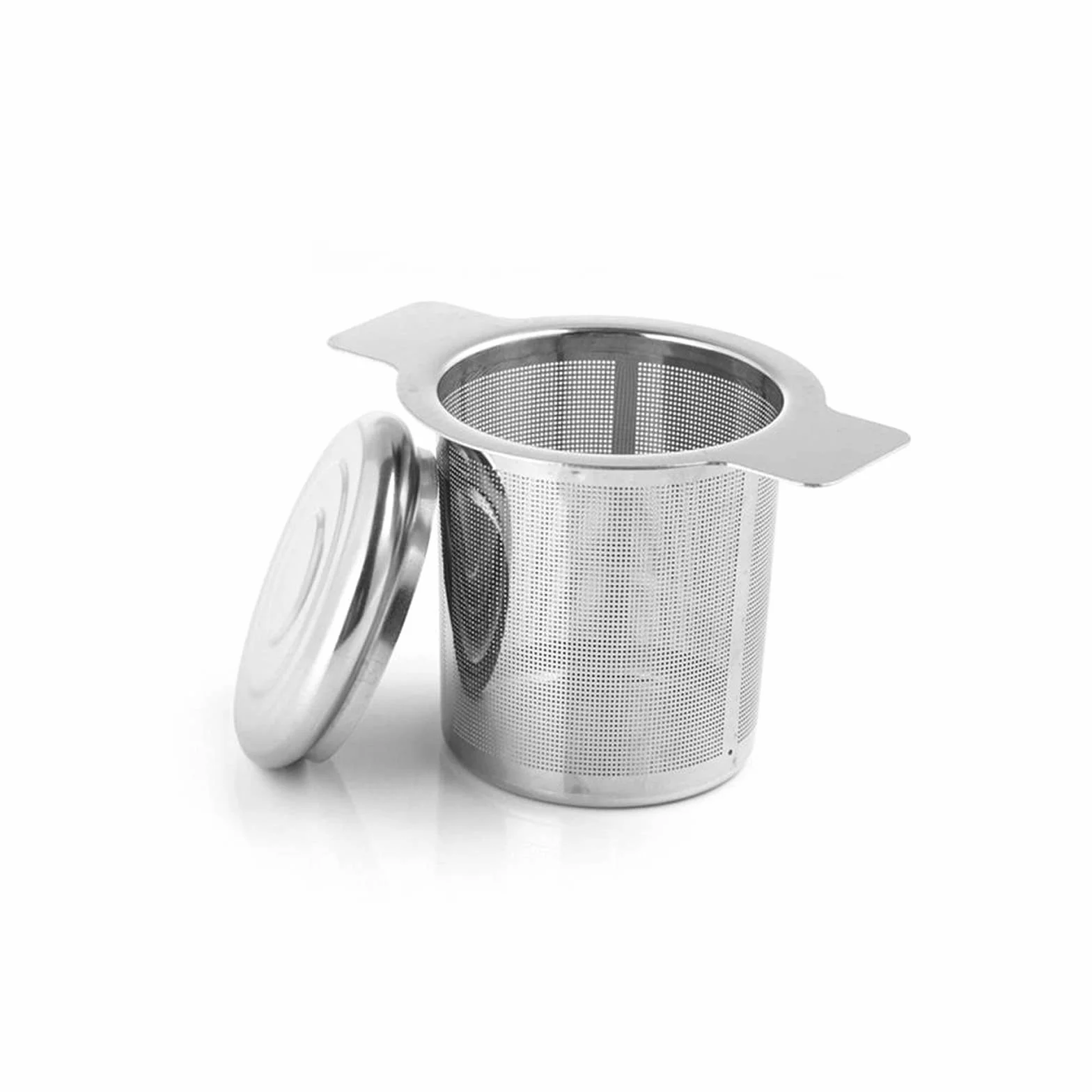 Colador de té de acero inoxidable con caover reutilizable, filtro de té de especias de hoja de té, filtro de té de malla fina, infusor de té con asa