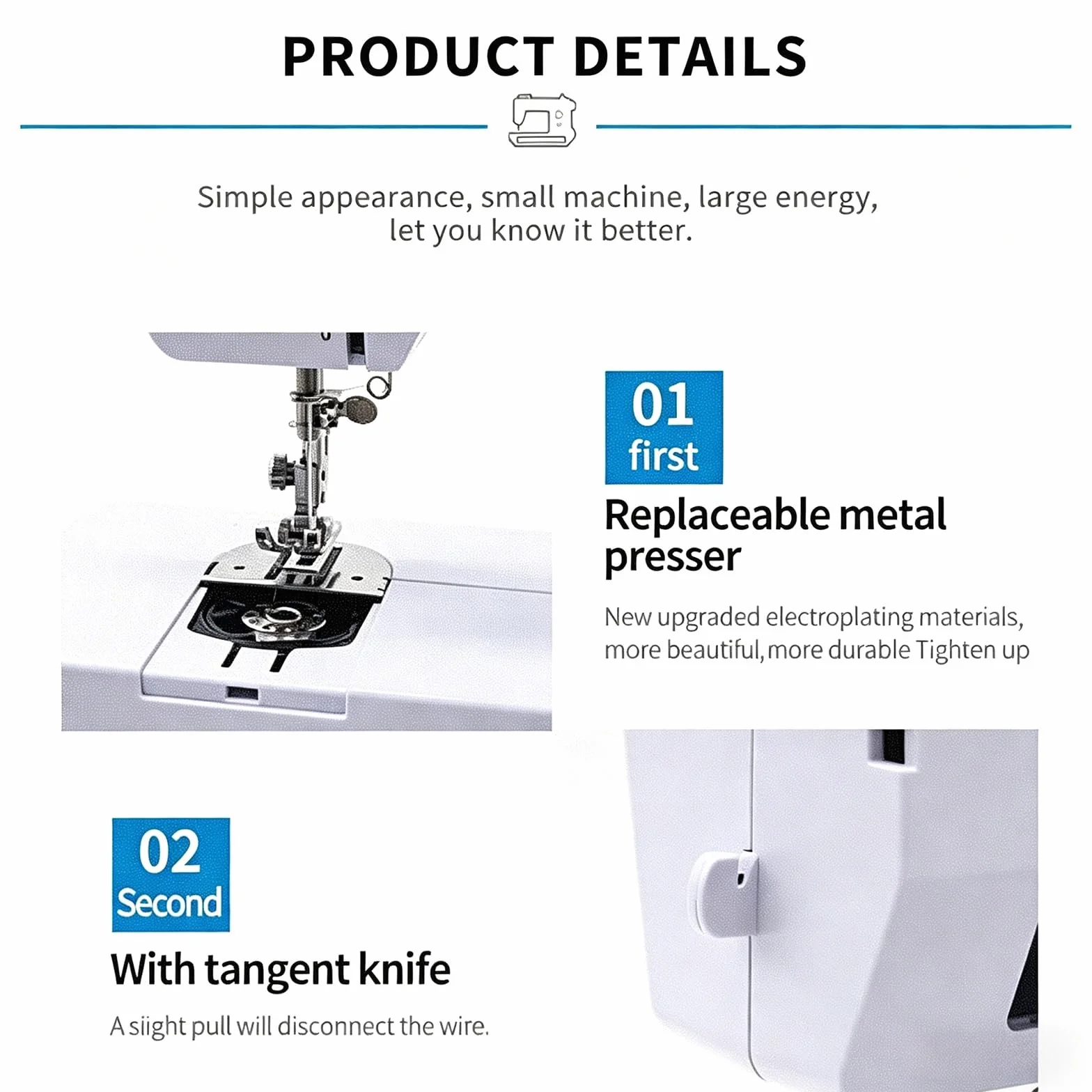 Máquina de coser industrial Overlock con 38 puntadas integradas, luz LED y mesa de extensión para tela gruesa, ideal para principiantes y profesionales