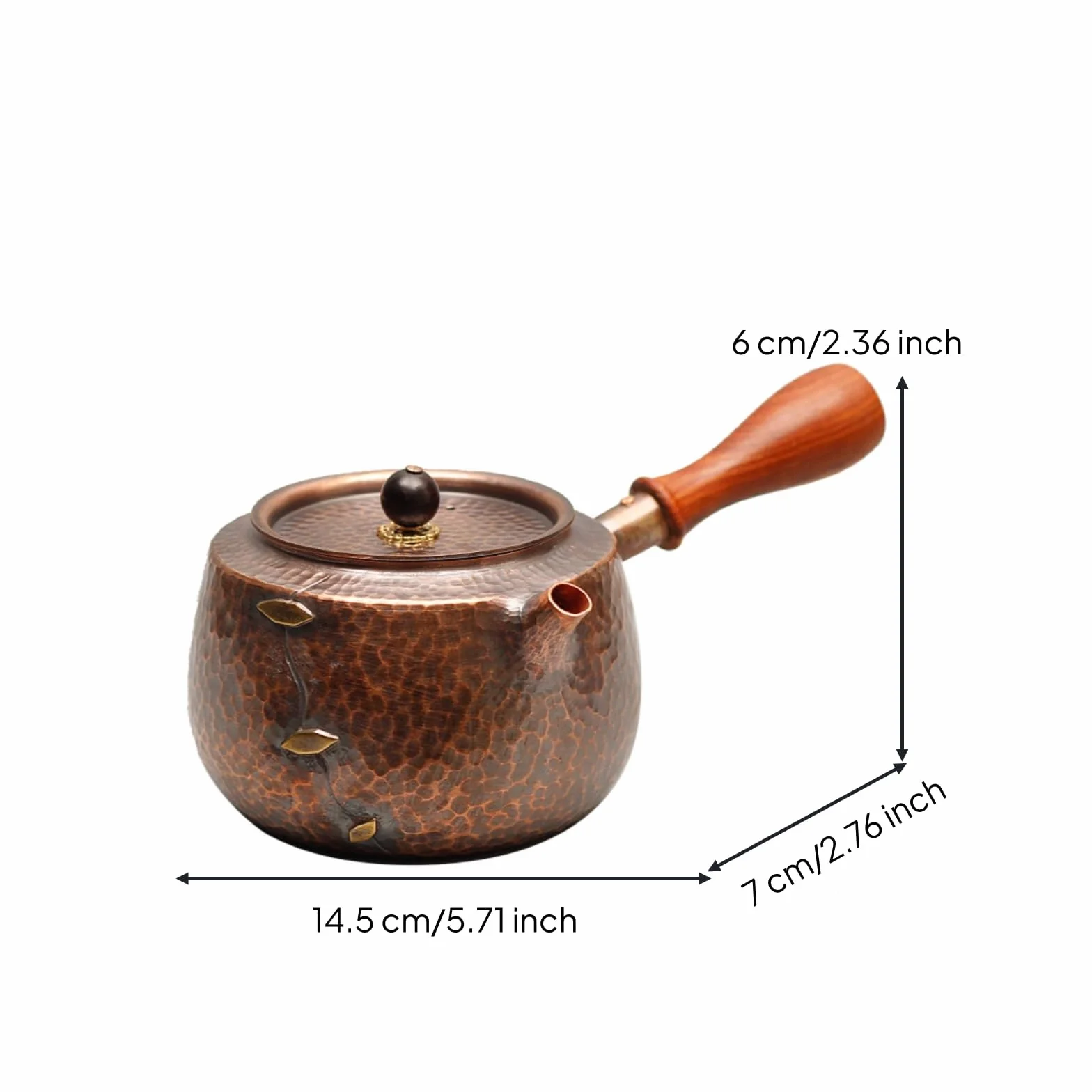 Tetera Cobre Resistente Al Óxido Tetera con Tapa Tradicional Hervidor para Aficionados Al Té, Oficina, Tetera De Cobre Con Mango Lateral Y Diseño De Parche Envejecido