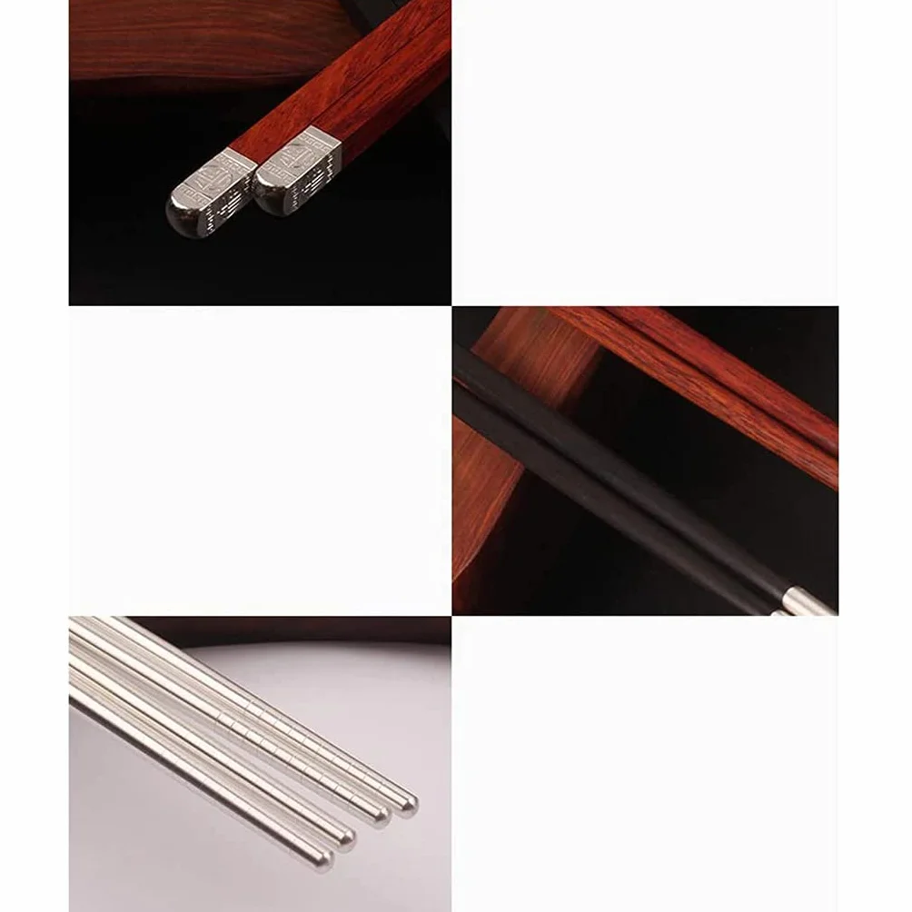 Juego de Regalo de Palillos japoneses de Madera y Plata con Estuche, 2 Pares Reutilizables, de Madera Natural y de Lujo.，C