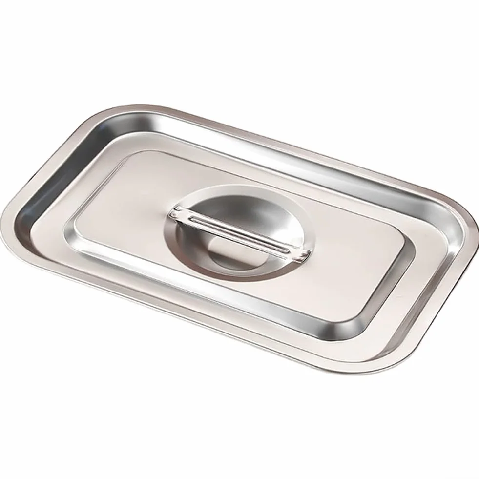 2 bandejas rectangulares de acero inoxidable para bufé, catering y servicio de alimentos con base inferior plana y borde ancho para un manejo seguro