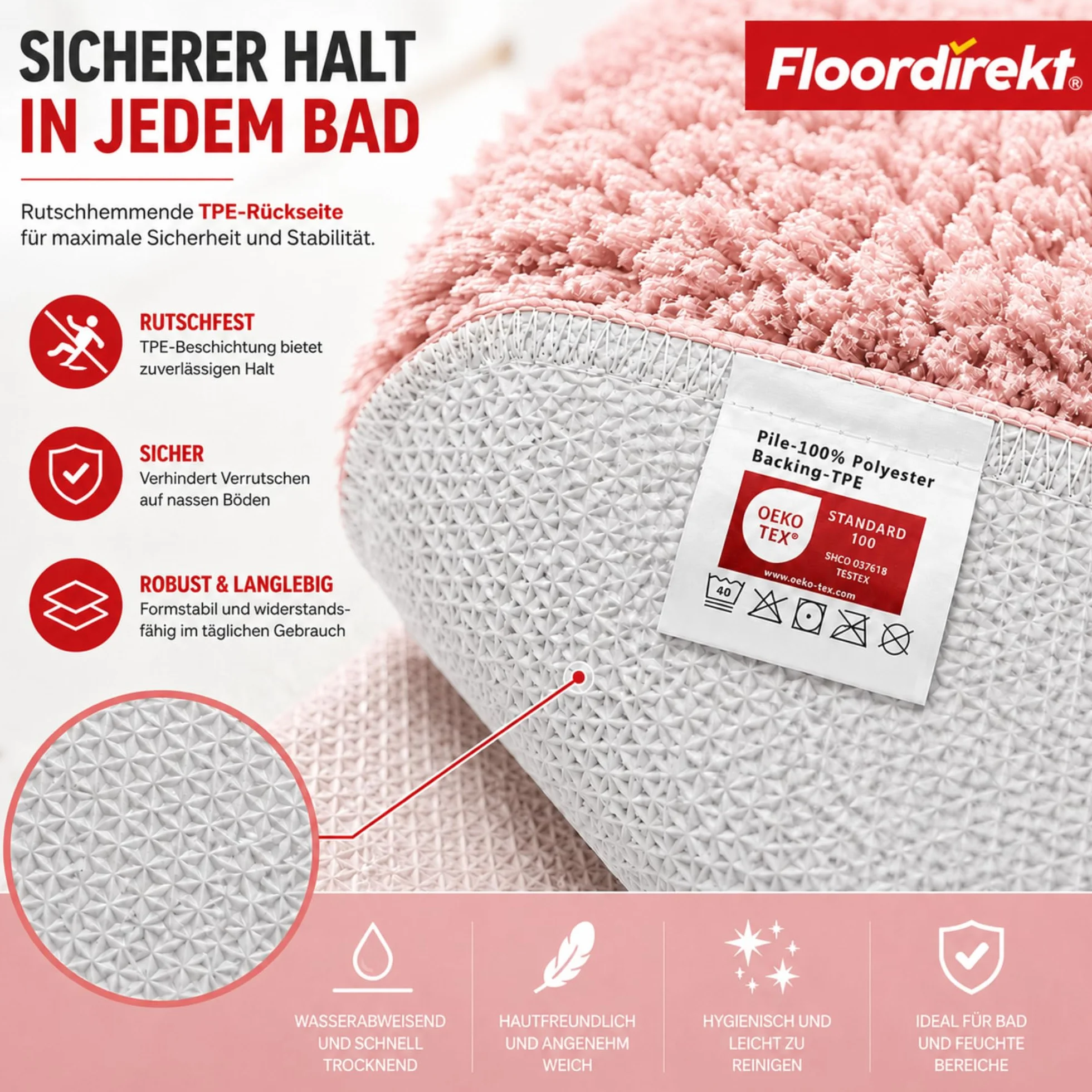 Alfombra de baño Sky | Alfombra de baño | Suave y densa | Antideslizante y de Secado rápido | Adecuado para calefacción por Suelo Radiante | Rectangular y Redondo (80 x 150 cm, Rosa)