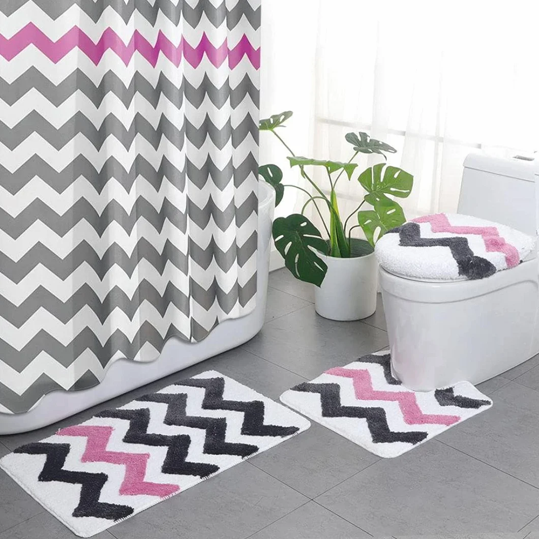 U/D Alfombra De Baño De 4 Piezas, Juego De Baño Antideslizante, Extra Suave Y Absorbente, Fácil De Limpiar, Alfombras De Ducha Lavables A Máquina,Multi colored2