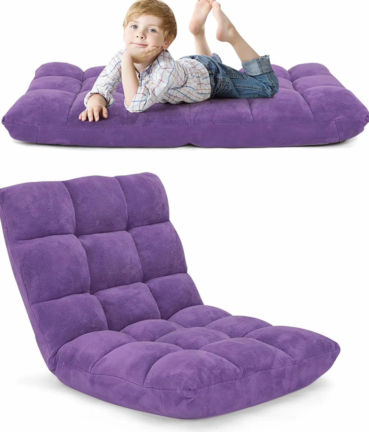FANTASK Silla de Suelo con Respaldo Ajustable, Acolchado, cojín de Suelo, Plegable, Color Morado
