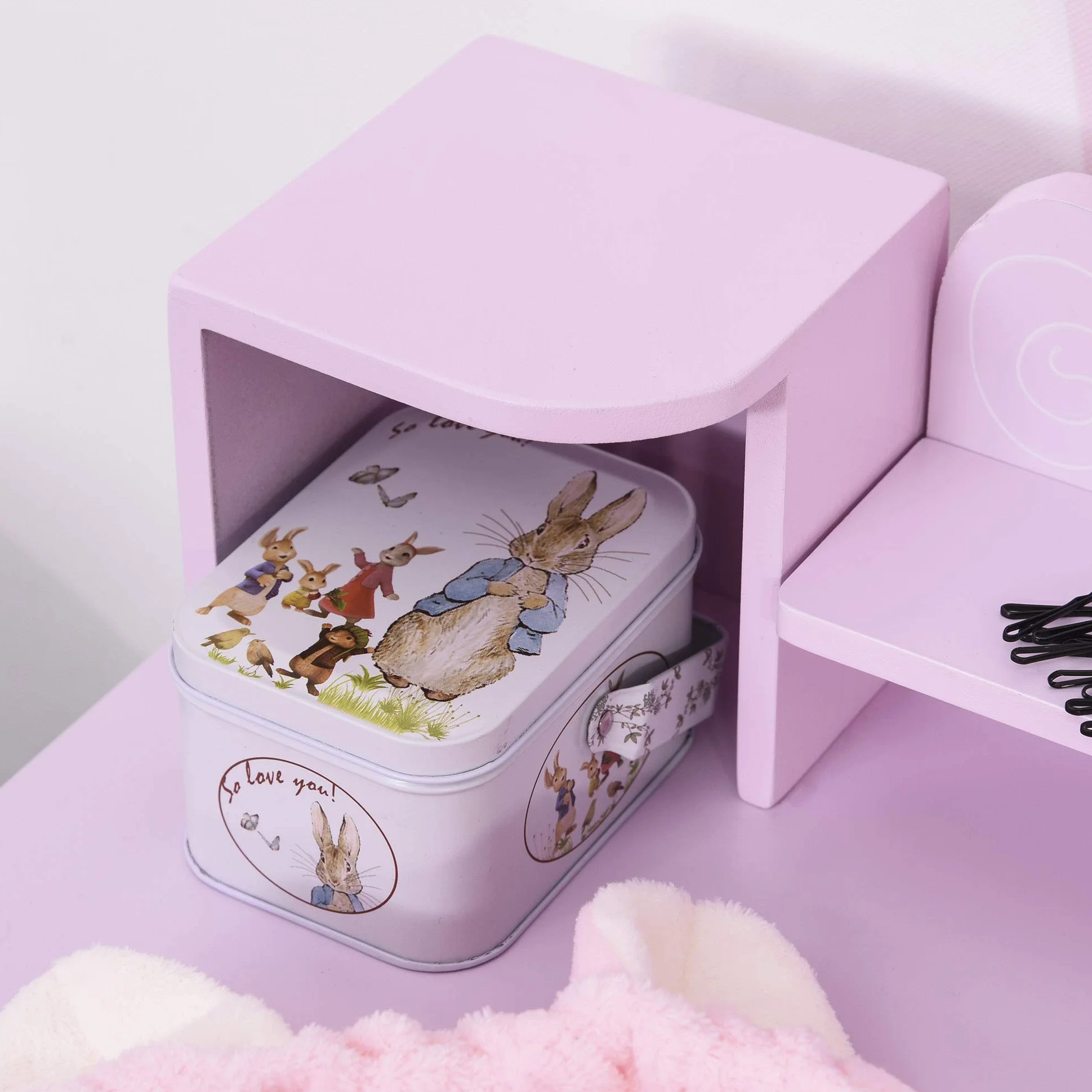 HOMCOM Tocador Infantil con Taburete y Espejo Tipo Princesa Mesa de Maquillaje Madera Rosa 60x34x93 cm