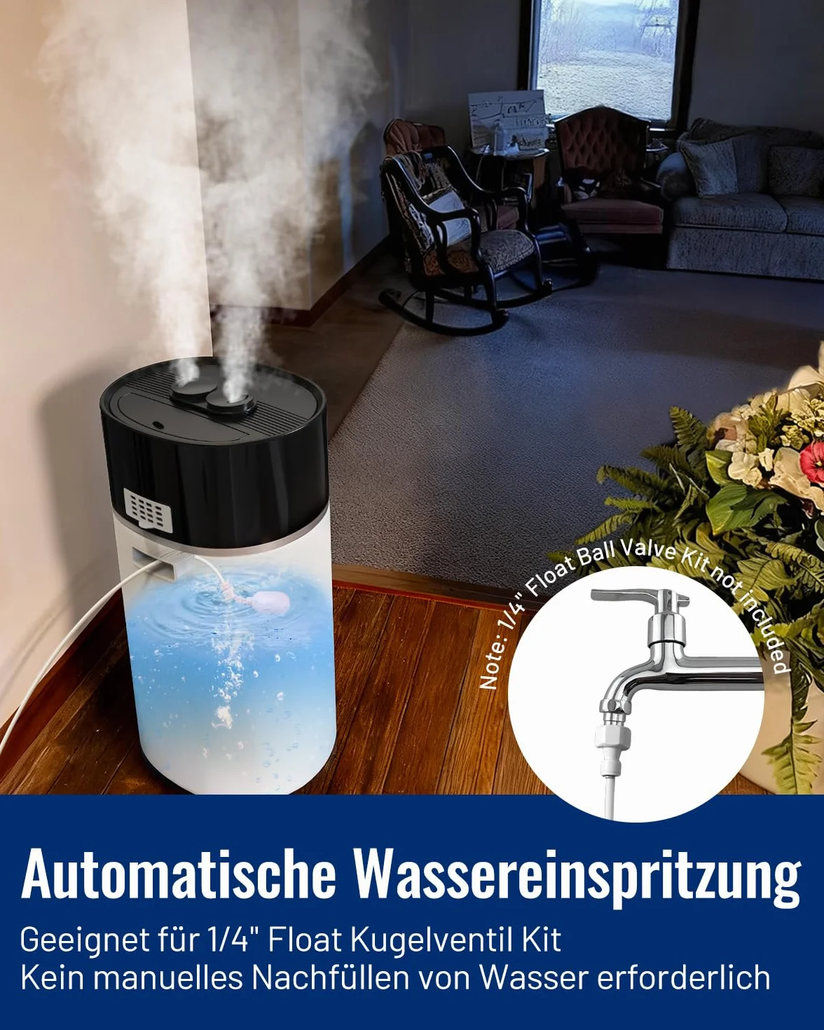 Humidificador para habitaciones grandes, 18 L, tecnología de niebla fría y caliente, color blanco