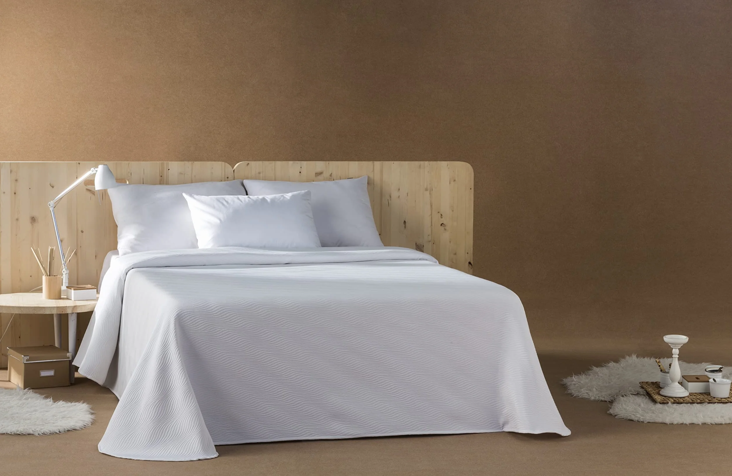 Estoralis Ondas | Colcha Verano de Diseño Moderno | Tejido Jaquard Alta Resistencia | Blanco | para Cama 180 cm. (270 x 270 cm. AnchoxAlto) | Cubre Cama para Todas Las Estaciones