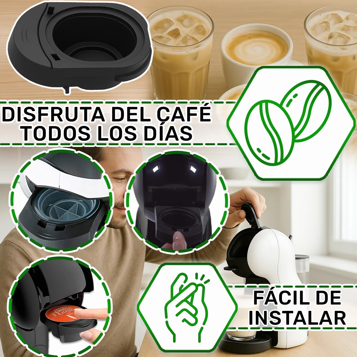 ONIX TECH Porta Capsulas para Cafetera 80x64x35 mm Ø45 mm Compatible Nescafe Dolce Gusto Piccolo XS