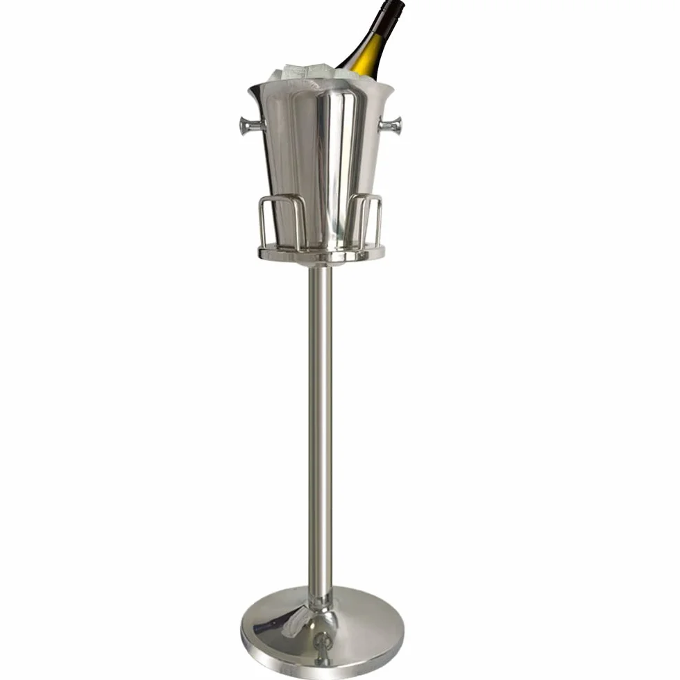 Cubo de hielo con soporte de acero inoxidable 201, cubo de hielo con soporte, recipiente para cubitos de hielo, enfriador chiller con asa de transporte para vino, champán, cerveza, KTV, clubes, bares