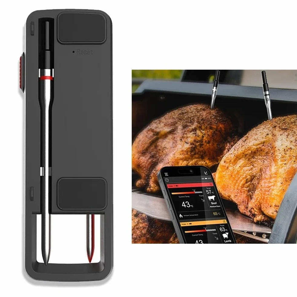 Termómetro de cocina inteligente para parrillas y ahumadores, opción de doble sonda disponible, rápido de 3 segundos, monitoreo remoto de hasta 100 metros (individual)