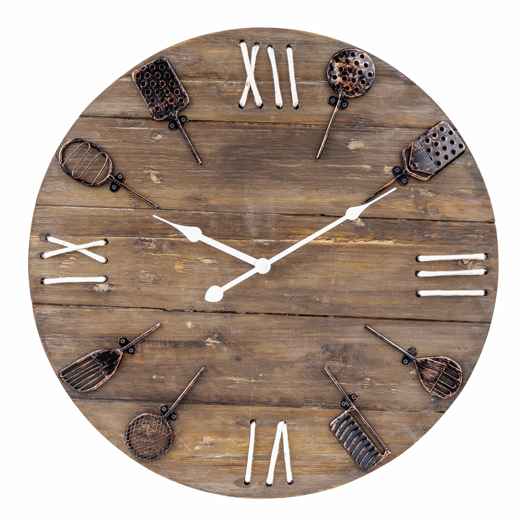 levandeo Reloj de pared XXL de 50 cm de diámetro, madera natural, marrón, reloj de cocina, rústico, shabby chic, vintage, decoración de pared