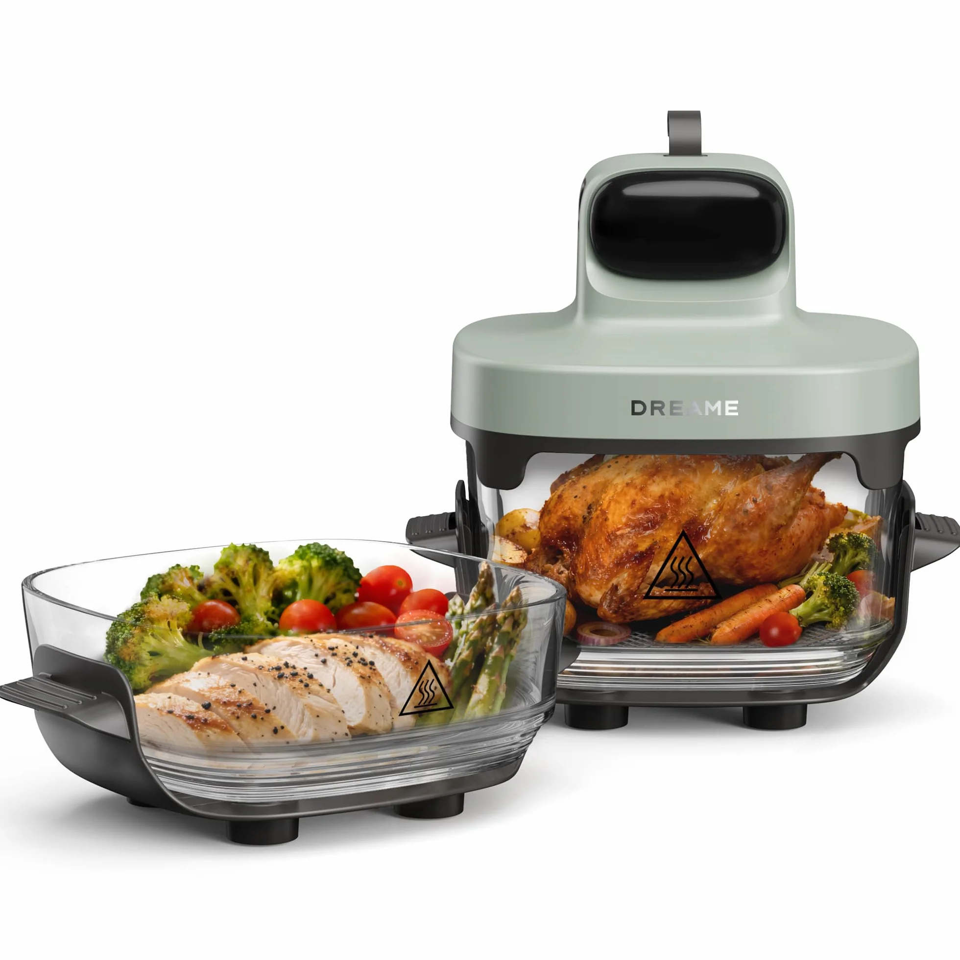 DREAME Tasti Freidora De Aire De Vidrio Portátil 5-1, 2 Ollas (2,5 L + 4,5 L), Cristal Borosilicato 6 mm, Aire Caliente 3D, Apta Lavavajillas, Vista Panorámica 360°, Desmontable