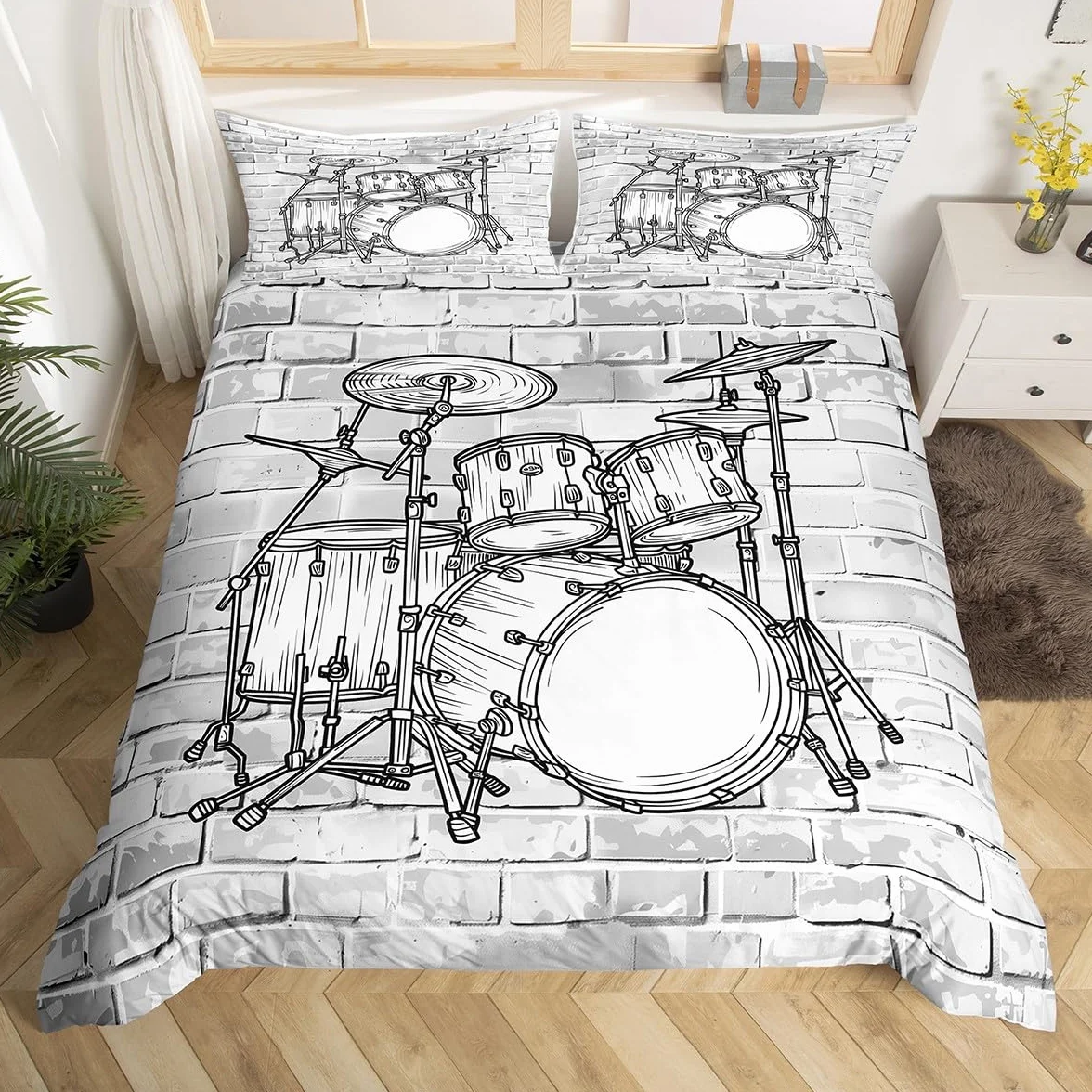 Juego de funda de edredón tamaño Super King, funda de edredón de instrumentos musicales rock de moda, 3 piezas para niños, adolescentes, jóvenes, niños, funda de edredón con música hip hop
