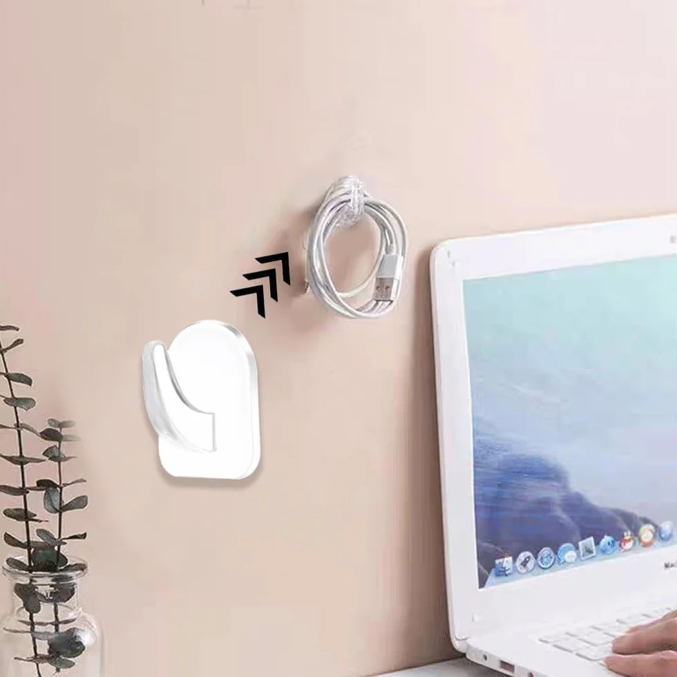 Sufune 10 Adhesive Wall Hooks Transparent Reusable Seamless Hooks for Kitchen