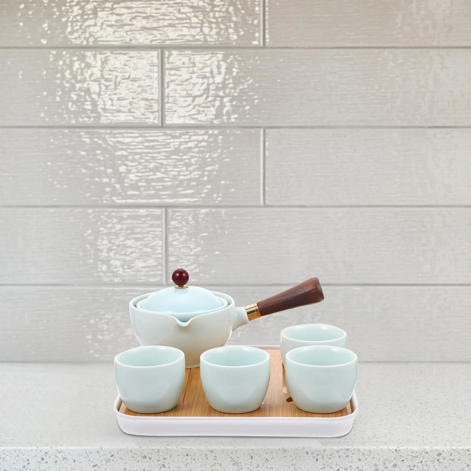 Mipcase Tetera de Cerámica Asa para Hacer Té Estilo Kung Fu, Práctico Juego de 1 Set Elegante para Oficina y Momento de Té Tarde