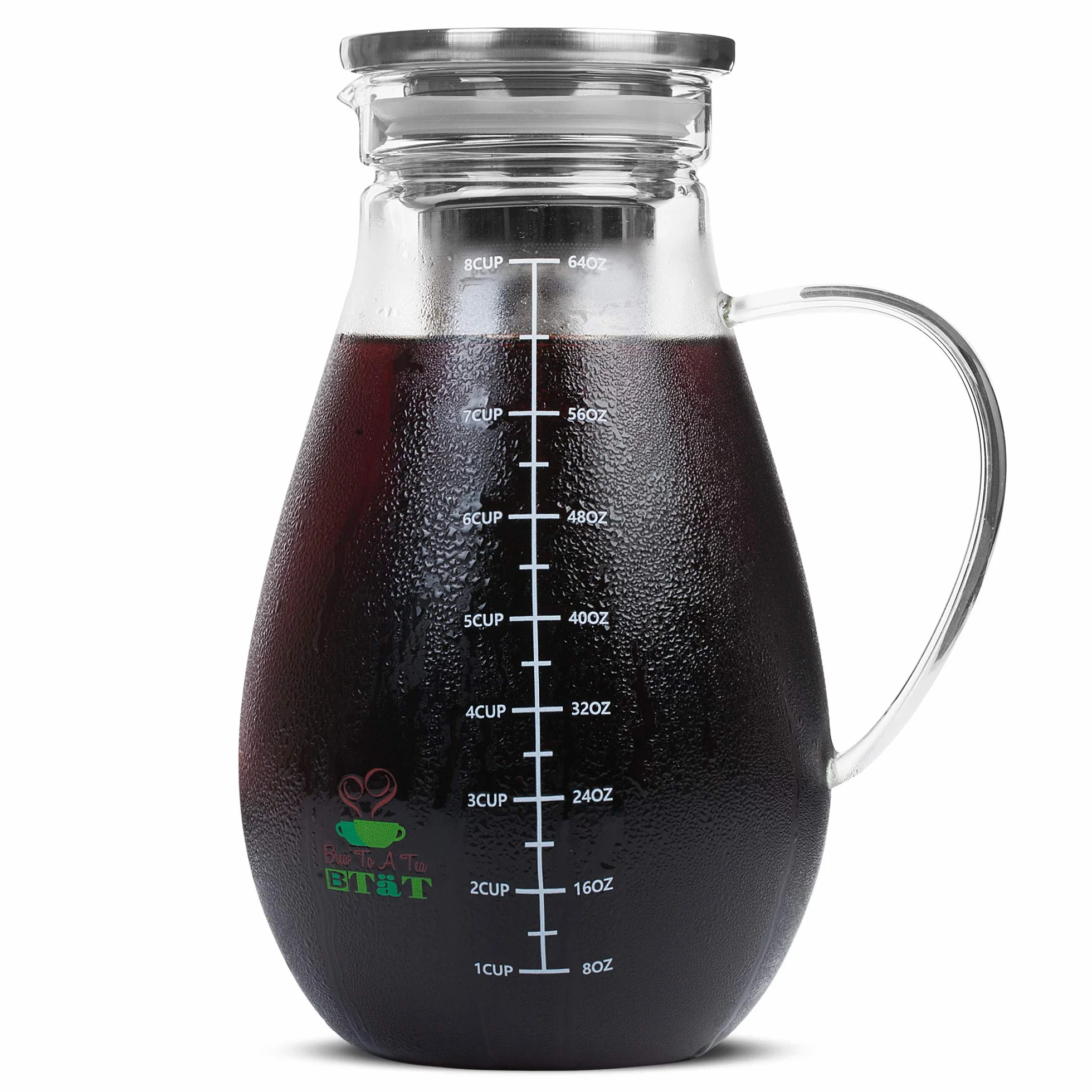 BTaT- - Cafetera de infusión fría, cafetera helada, 2 litros (2 cuartos de galón, 64 onzas), cafetera de té helado, cafetera fría, jarra de té, accesorios de café, jarra de té helado, sistema de