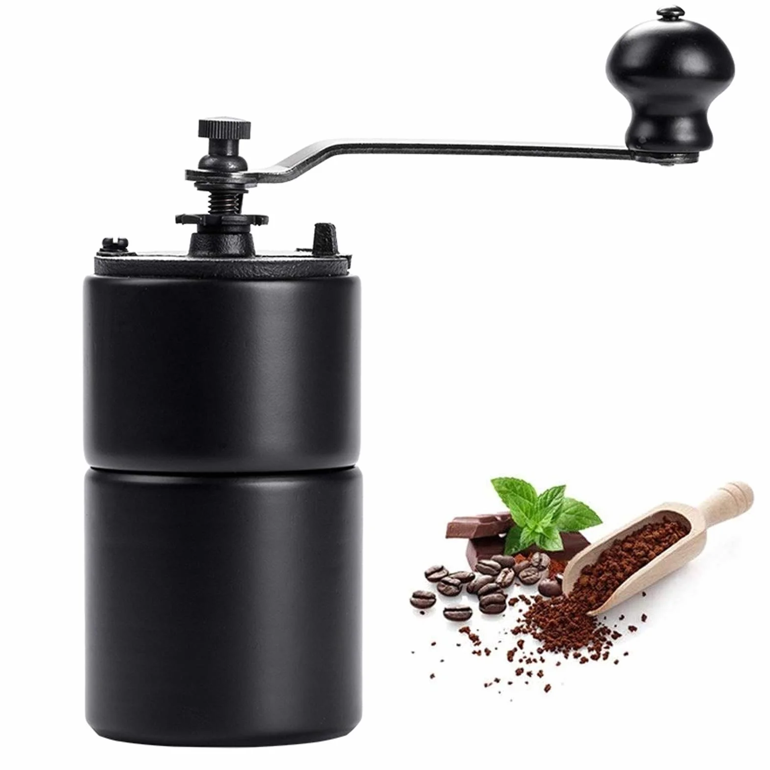 Molino De Grano Café Manual, Molino De Muela De Cerámica De Manivela, Configuración Portátil Ajustable Máquina De Molino De Café para Viajar Y Acampar,Negro