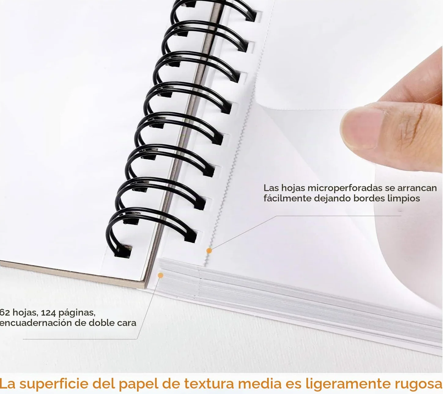Ohuhu Cuaderno de Dibujo 200g/m² Tapa Dura Encuadernado en Espiral 225mm x 210mm 124 páginas