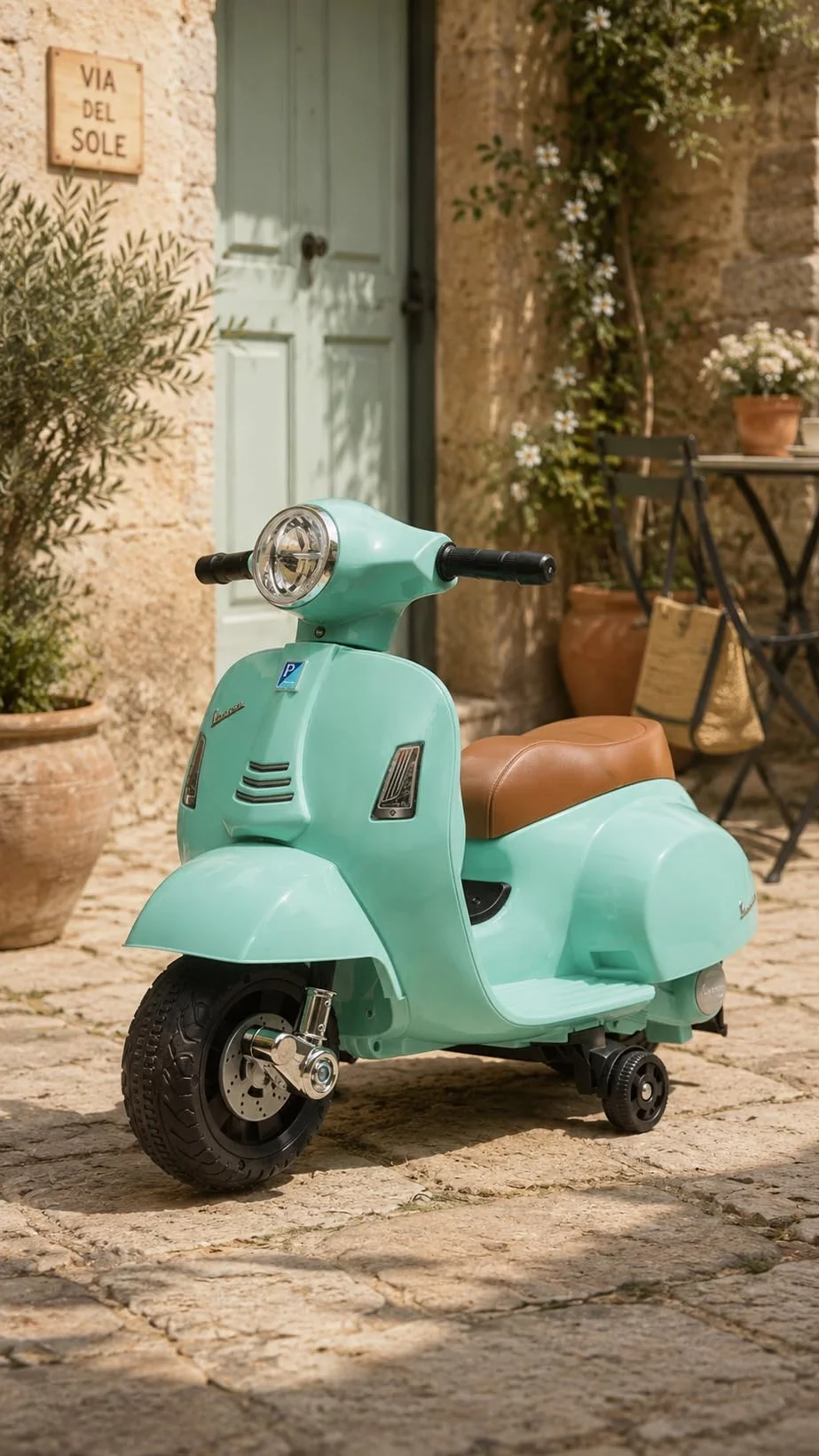 Turbo Challenge - Vespa GTS - Portador Eléctrico - 119151 - Scooter - Verde Agua - Listo para Rodar - Máximo 25Kg - Plástico - Baterías Recargables - A Partir de 24 Meses
