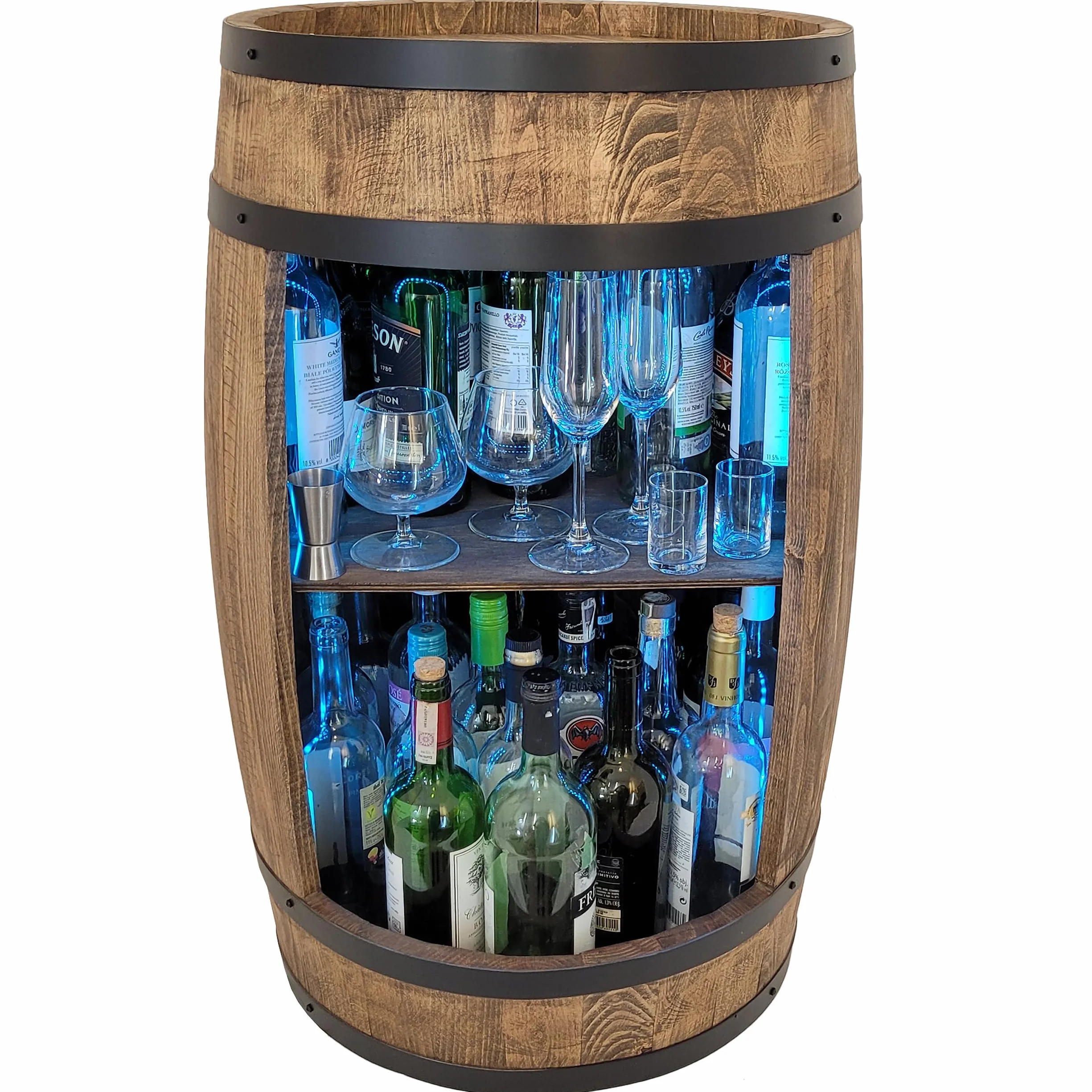 weeco Barril de Vino como botellero – Armario para Botellas de Vino – Armario de Bar con Luces LED, Soporte para Botellas de Vino, decoración para Barril de Cerveza/hogar Armario de Madera