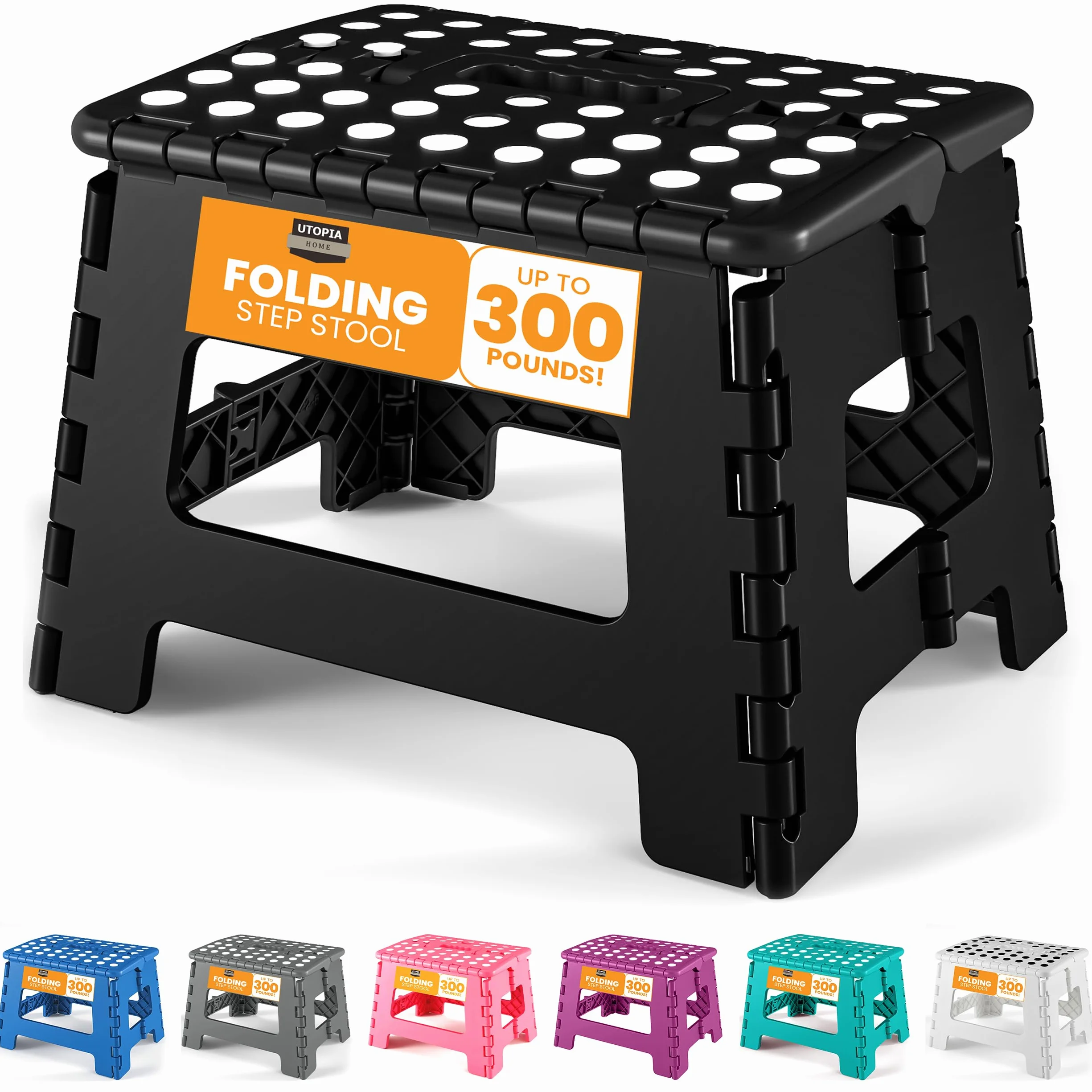 Utopia Home Taburete Plegable 9 Pulgadas, Antideslizante, Capacidad 300 lbs, Negro