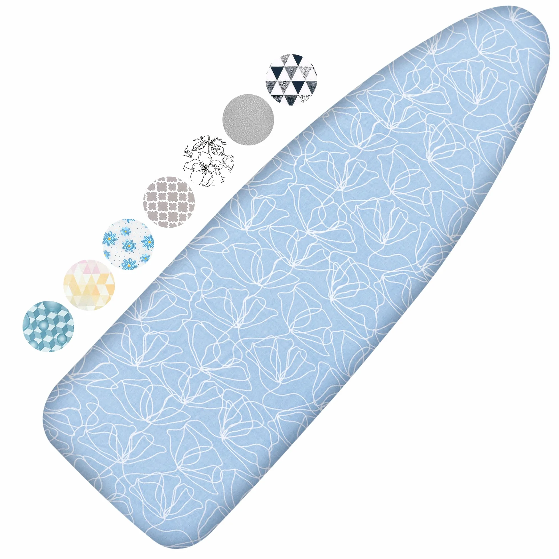 Funda y almohadilla para tabla de planchar, acolchado grueso, resistente a quemaduras y manchas, muy resistente, con cierres ajustables y borde elástico, tamaño extraancho, 46 x 124 cm, azul cielo