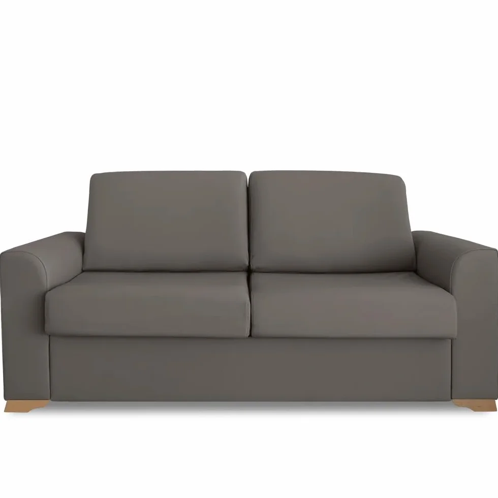 Ventadecolchones - Sofá Cama Italiano 3 Plazas con Subida Y Montaje (207x103x100cm) Berlín en Tela Mozart Antimanchas Gris Topo con Patas de Madera