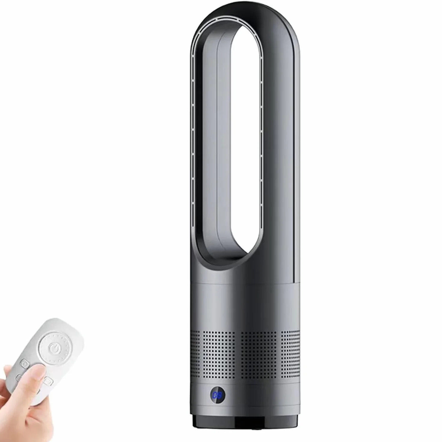 Genérico Ventilador de torre portátil,ventilador sin hojas con pantalla LED,control remoto,8 velocidades de viento,ventilador de mesa oscilante de 80°,función de temporizador de 8 h