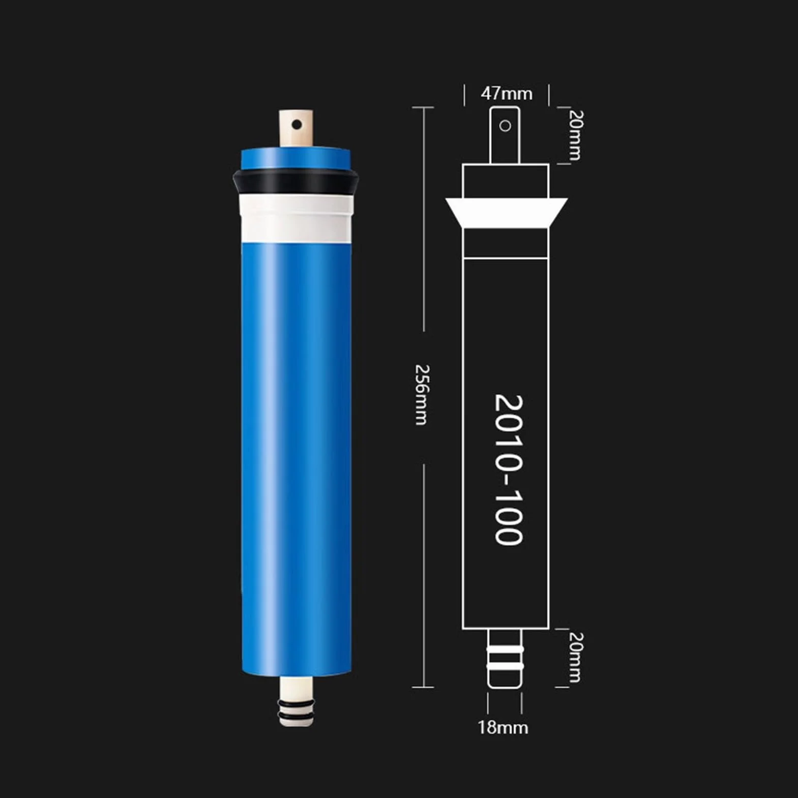 Membrana de ósmosis inversa corta 2010-100 GPD tratamiento, 256 x 47 mm, 10 unidades en el sabor del agua. Fácil instalación