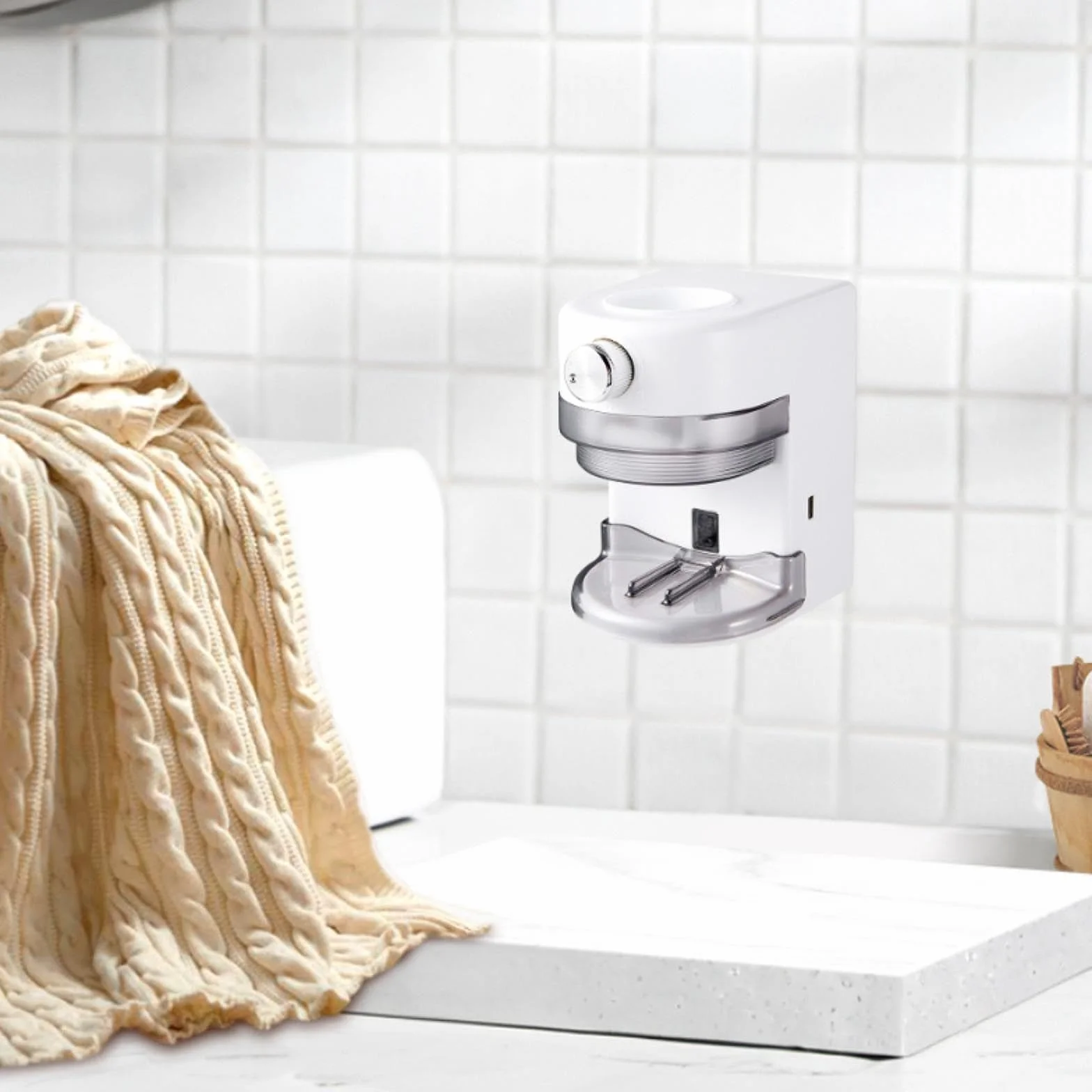 Dispensador de Pasta de Dientes con Soporte Y Reposacepillos, Blanco, Individual