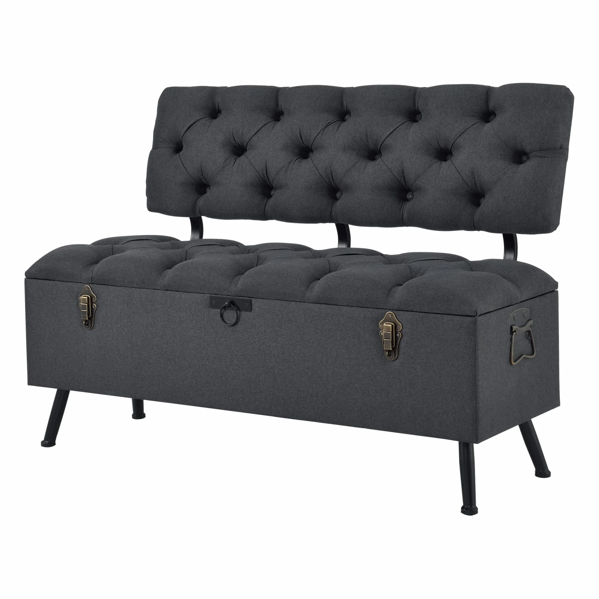 [en.casa] Banco Tapizado 110 x 48 x 75 cm Asiento Cómodo Banqueta Puf Acolchado Pasillo Salón Dormitorio Gris Oscuro