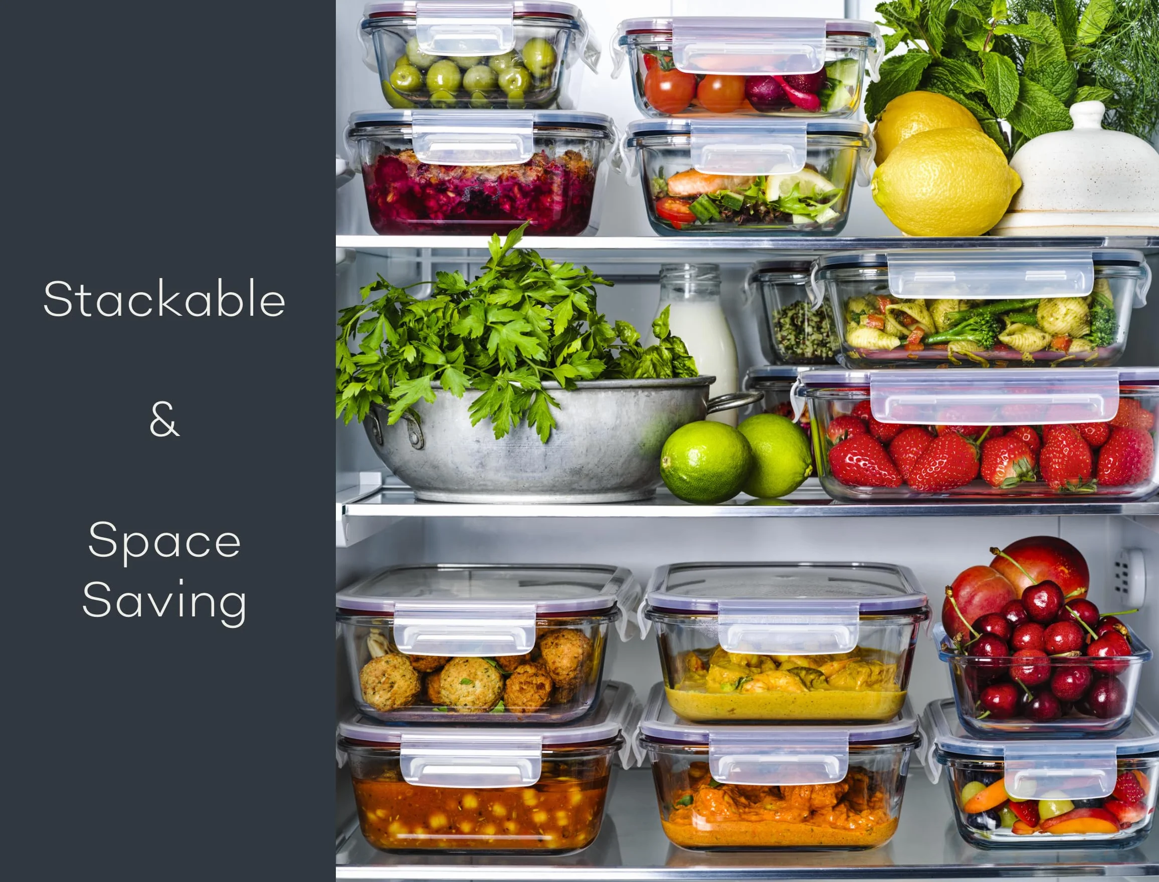 Set 5 Recipientes Vidrio Almacenaje Alimentos 860 ml| Tapas herméticas sin BPA + 3 sellos de silicona de repuesto | Fiambreras para Comida | Microondas, Horno, Congelador, Lavavajillas