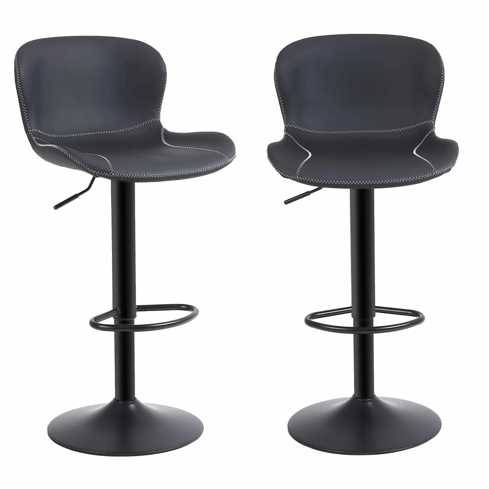 Youhauchair Taburetes Altos de Cocina Juego de 2, Taburete de Bar Regulable en Altura en Cuero PU, Taburete Alto con Respaldo y Reposapiés, Taburete Cocina Giratorio, Moderno, Negro